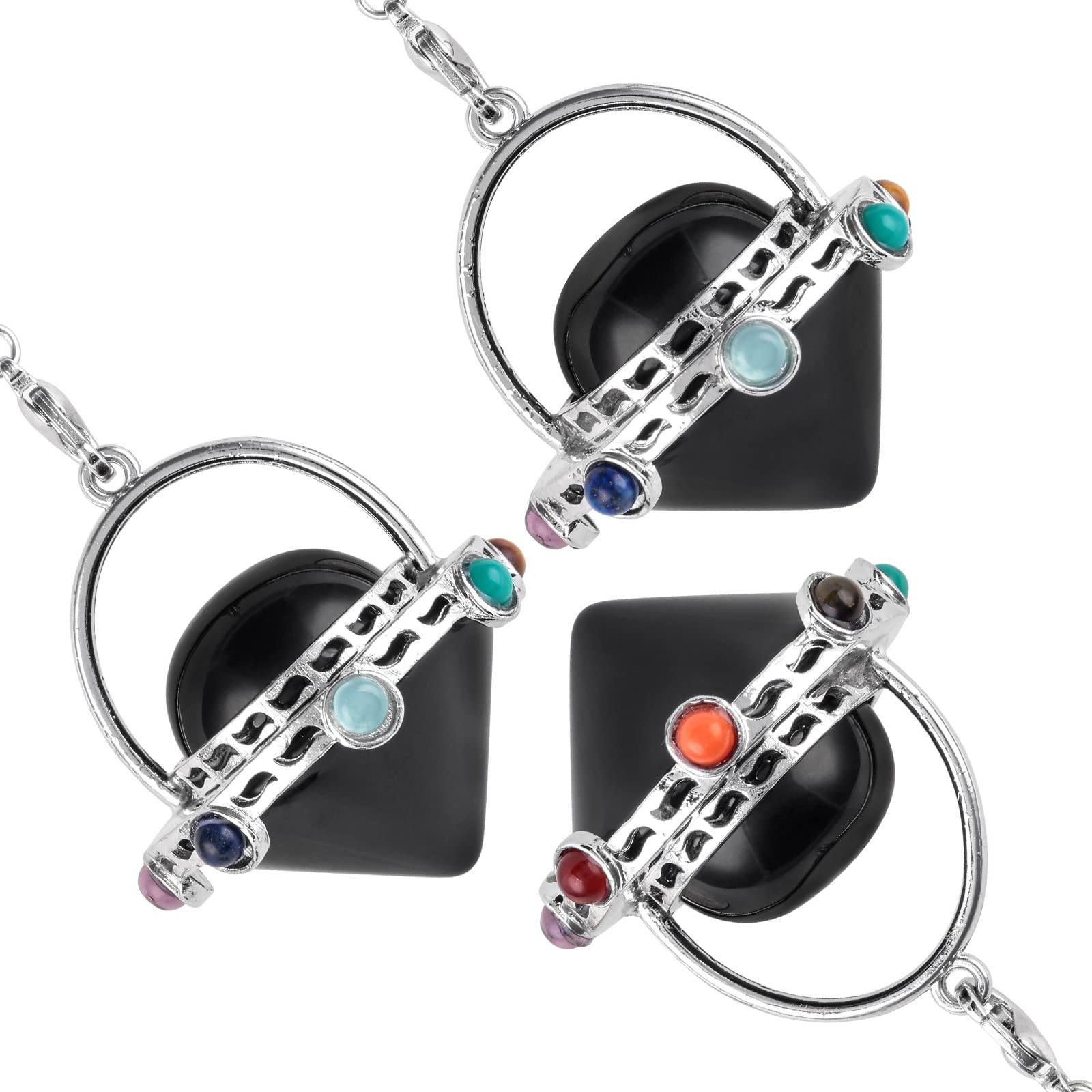 Mookaitedecor - Colgante de péndulo con punta de cristal cónica, de piedras de los 7 chakra con cadena para la radiestesia y la mediación, obsidiana negra