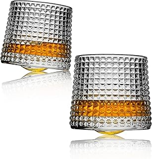LOVWISH Spinning Old Fashioned Whiskey Glasses, set of 2 rocks glasses - bar glasses for drinking bourbon, scotch, cocktai...