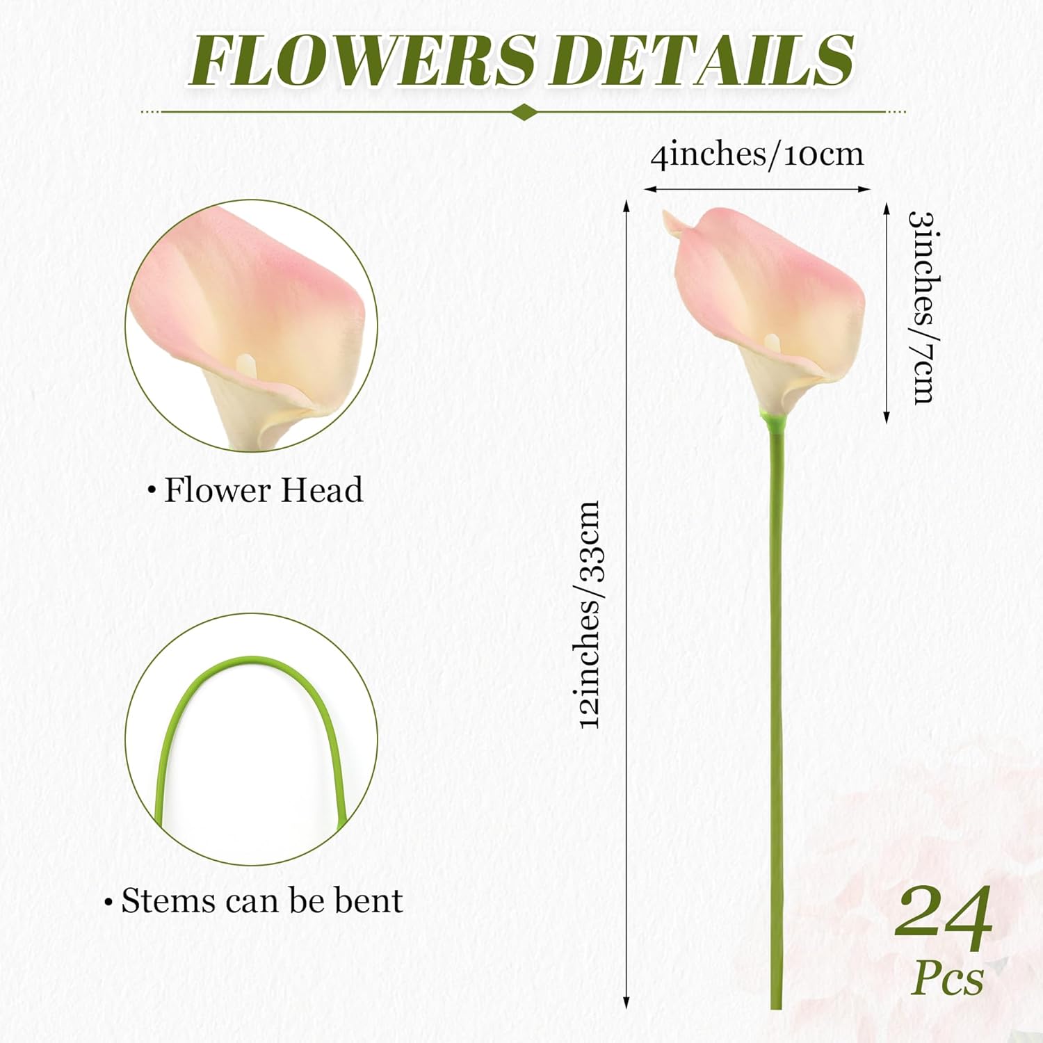 24 Pcs Pink Artificial Calla Lily Flowers Fake Pink Silk Flowers Real Touch for Wedding Bouquet Office Home Kitchen Decor - Image 2