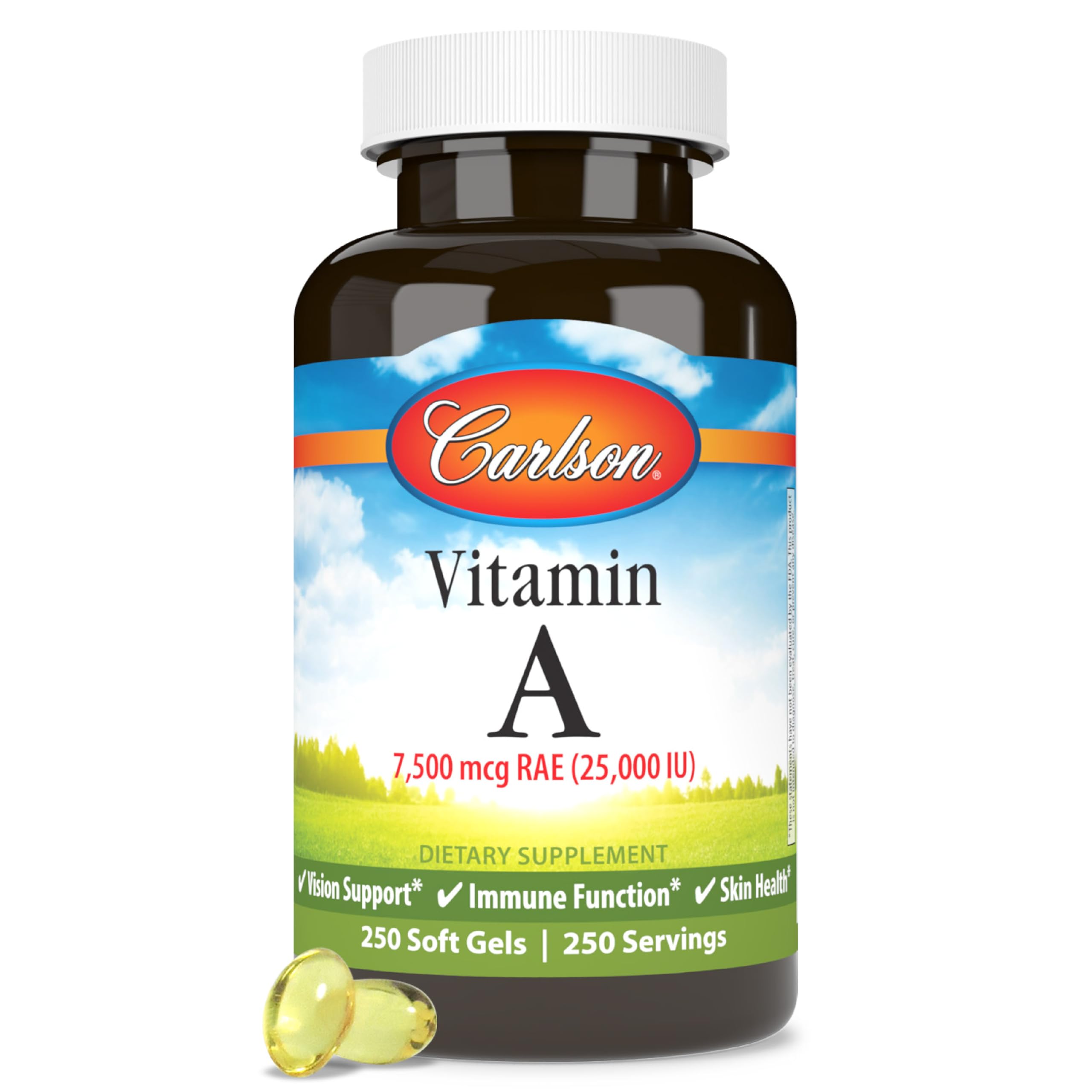 Vitamin A, 25000 IU (7500 mcg RAE), Immune Support, Vision Health, Antioxidant, Vitamin A Supplements, 250 Softgels