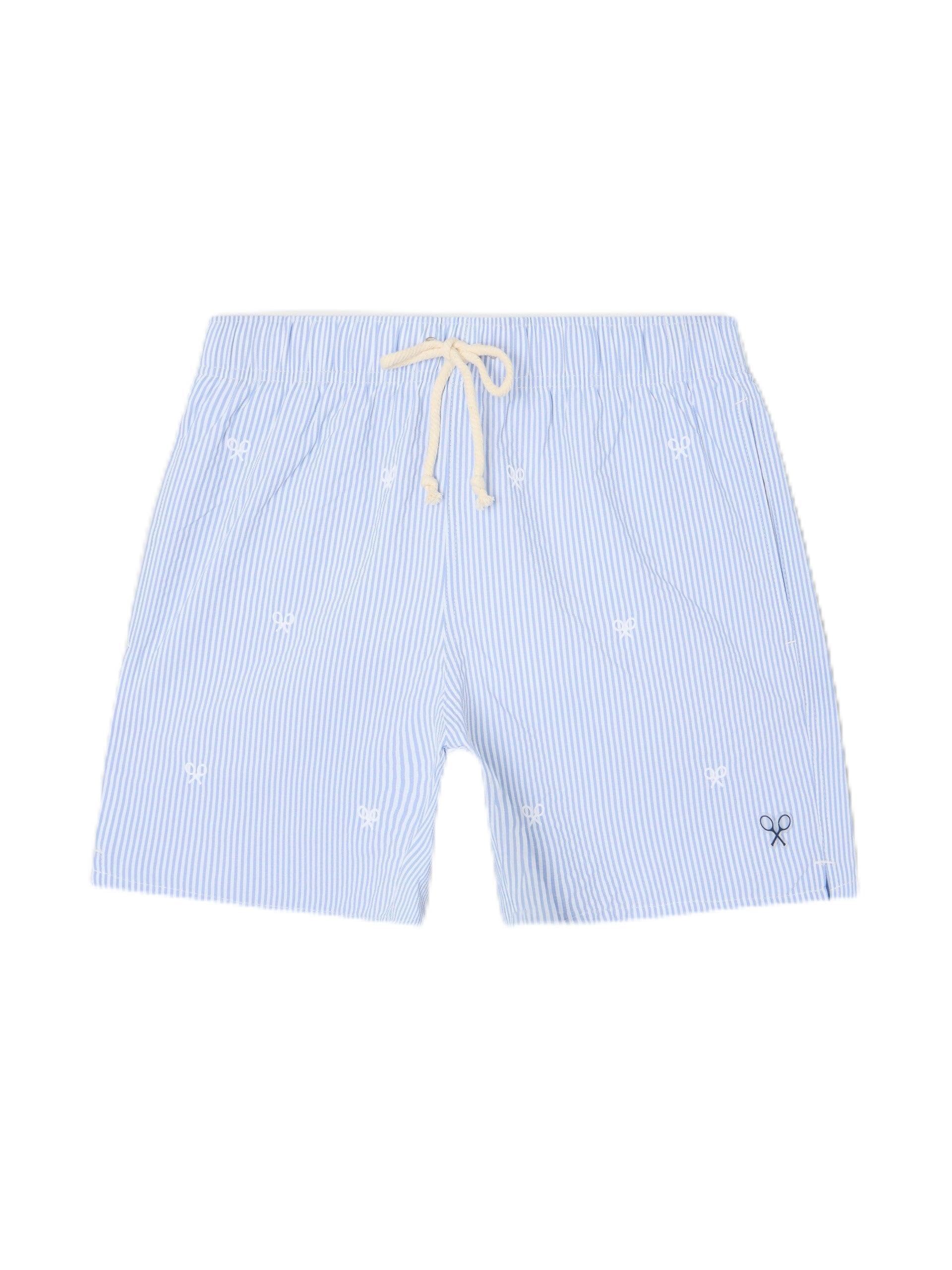 SILBON Thin Stripes Logo Swimsuit, Light Blue, L-3XL