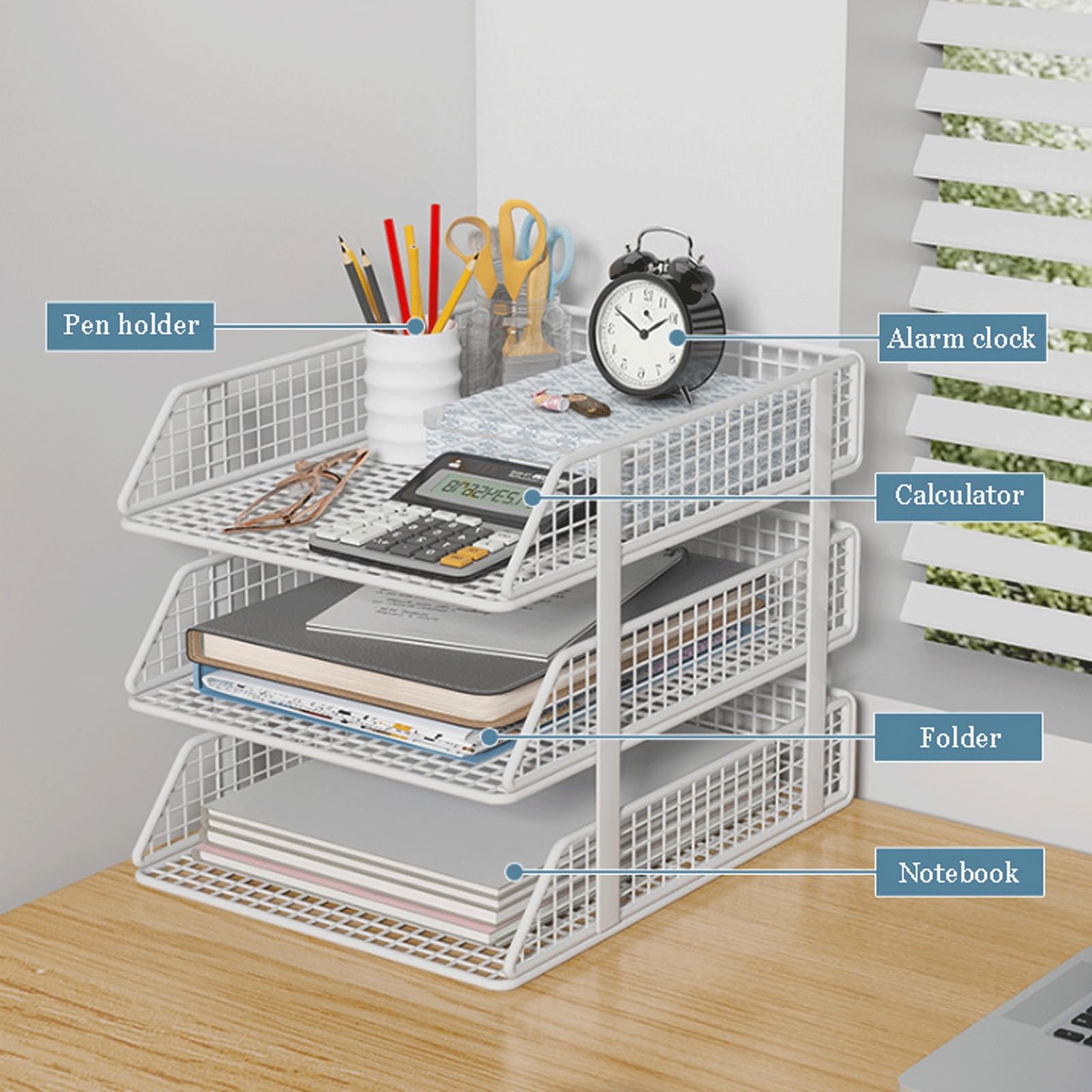 Organizer da scrivania a 4 livelli Organizzatore da scrivania file in carta a rete Vassoio carta A4 in metallo per forniture per ufficio scolastico(Black)
