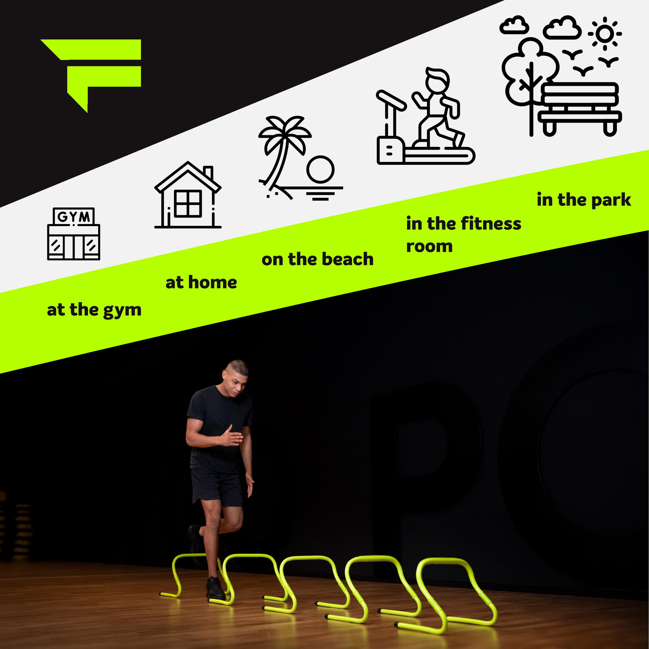 Fizyo Haies d'entraînement réglables – Set de 5 Haies Robustes pour Football, Soccer, Agility, Coordination, Fitness, Exercices Sportifs, entraînement Sportif, pliométrie – Vert
