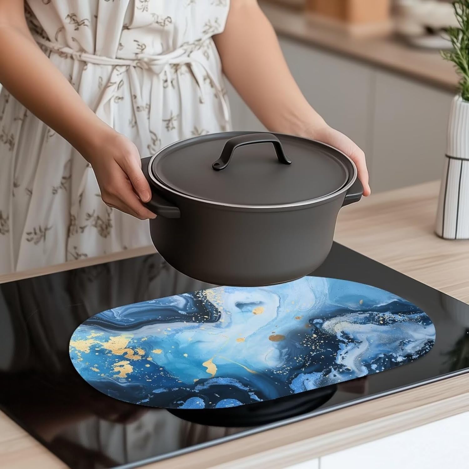 Blue Marble Pattern Oval TableMats, Thicken Placemats Set Outdoor Place Mats for Kitchen Table Washable Placemat Wipeable Dining Table Mats Easy to Clean Set of 6