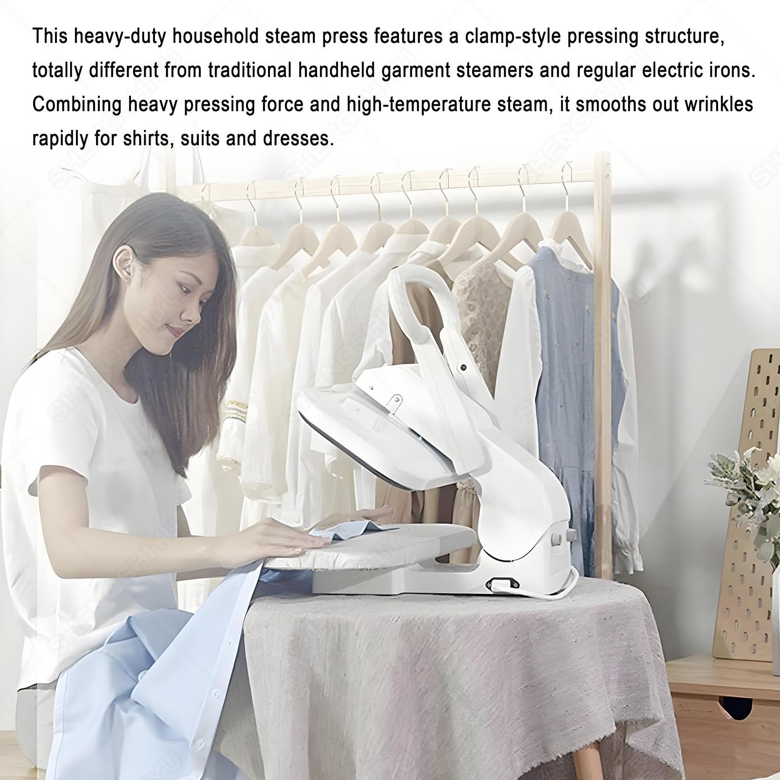 Ferro da Stiro a Vapore 1800W,Automatic Ironing Machine 1800W,Serbatoio 300ml Integrato,Regolazione Temperatura,Doppia Piastra 800×310mm,Pressione 50kg
