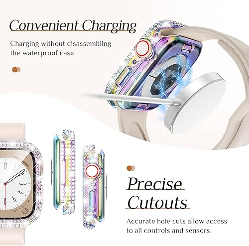 Miniatura 7 de Goton - Funda impermeable brillante de 1.732 pulgadas para Apple Watch, protector de pantalla SE 321, Series 654 de 44 mm, parachoques frontal de PC