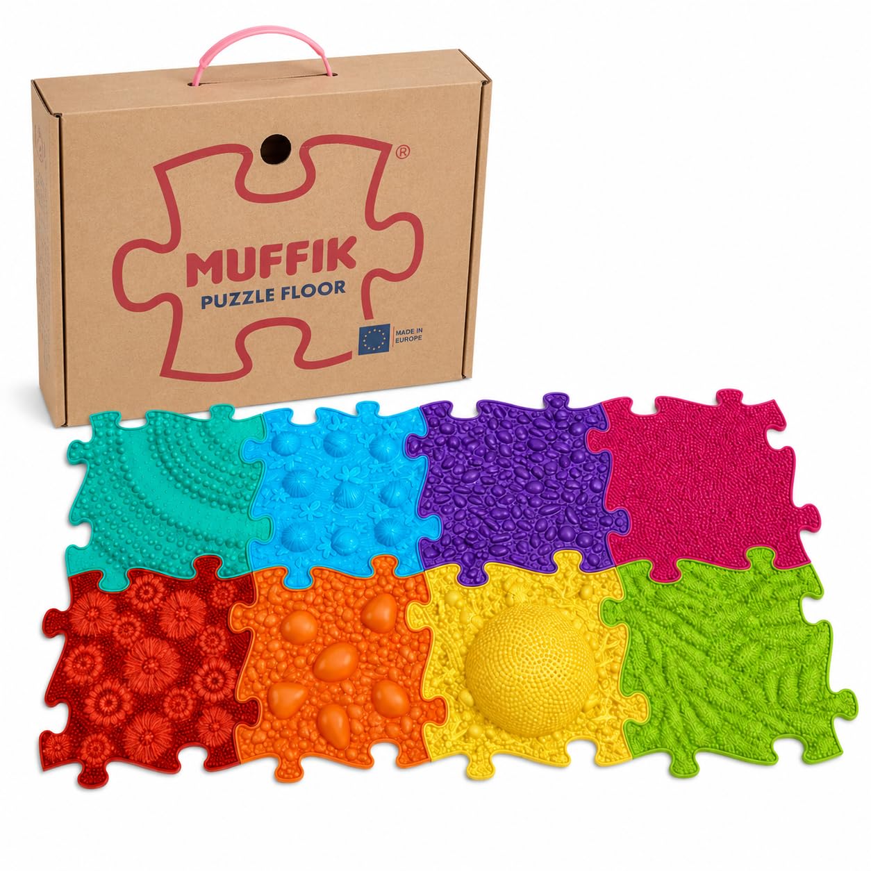 MUFFIK Rainbow MFK-079 zestaw mat ortopedycznych, tęczowe, sensoryczne maty puzzle dla dzieci, masujące podłogi dla dorosłych MFK-079, 105 x 55 cm