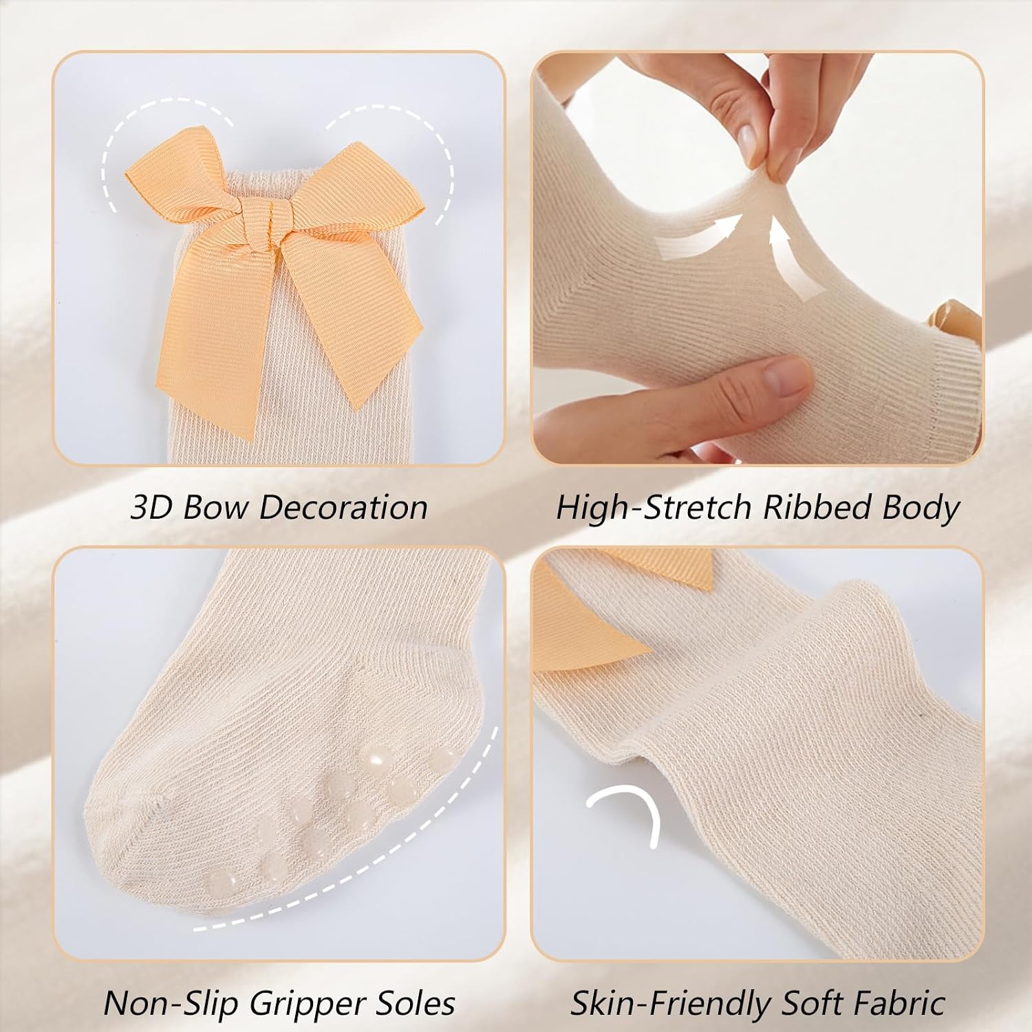 Baby Knee High Socks Girls Newborn Infants Toddlers Cotton Bow Ruffle Long Socks Non Slip Stockings Dress Socks