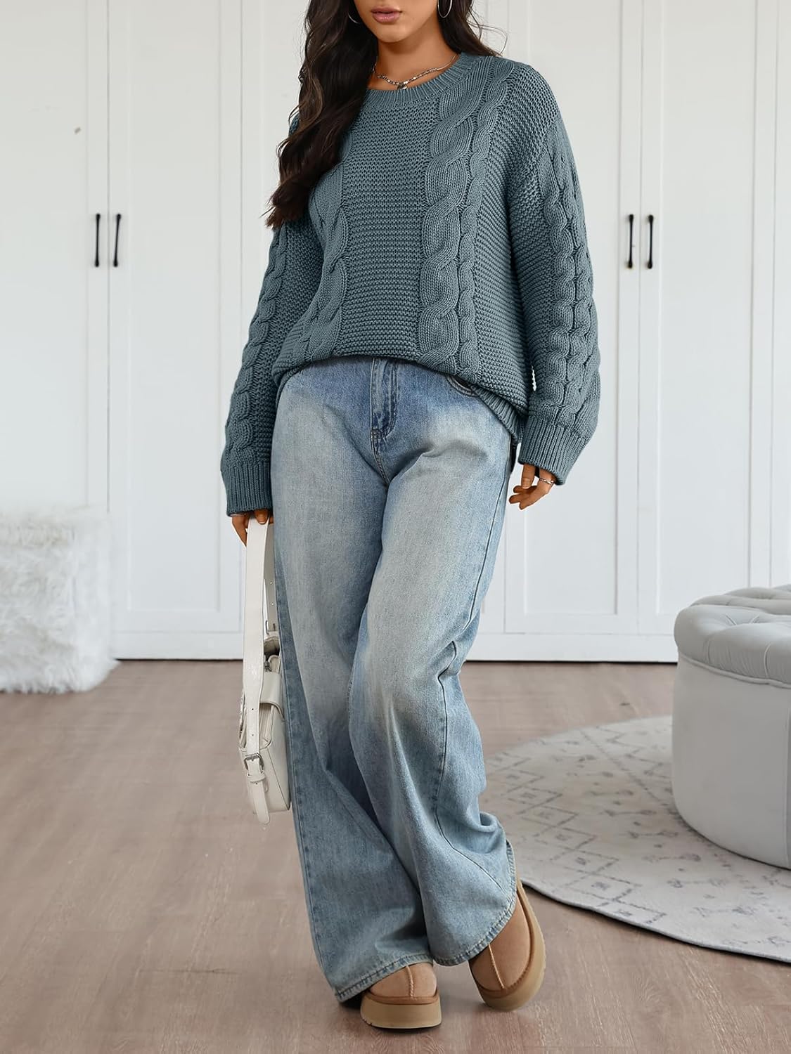 Trendy Queen Cable Knit Oversized Sweaters Womens Cozy Pullover Sweater Fall Winter Clothes - Image 6