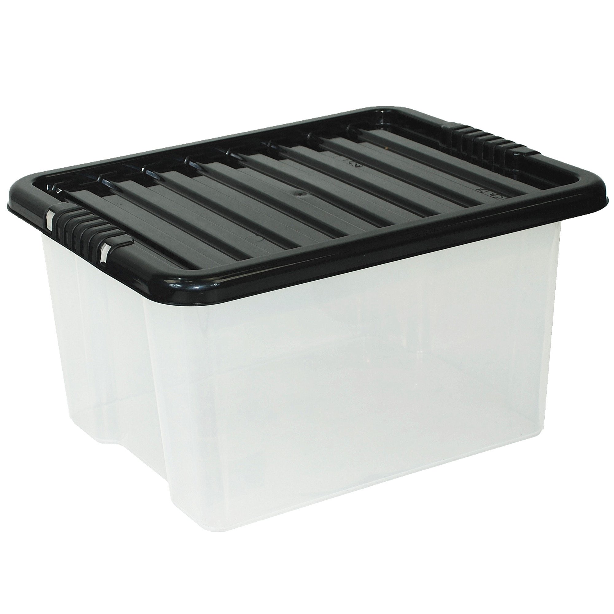 CrazyGadget® Large Big Plastic Storage Clear Box with Lid Strong Stackable Container Made In U.K. - Set of 5 (35L)