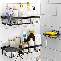 MOFOROCO 3-Pack Rustproof Adhesive Shower Caddy with Soap Holder - No Drill Bathroom Shelf Organizer, 22lb Capacity Black