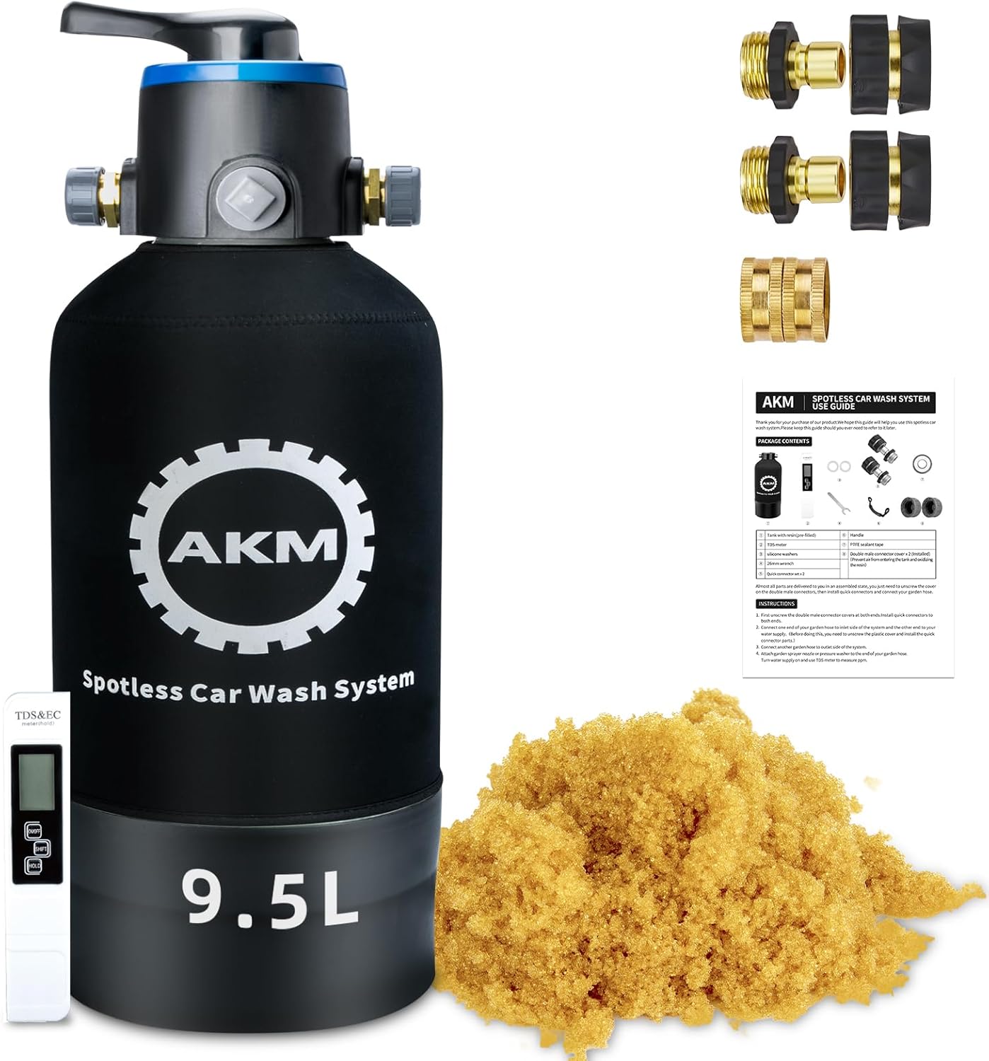 AKM Spotless Water System for car wash,Pre-Filled with DI Resin, with Bypass, DI Water System,Garden Hose Quick Connector, Deionized Water System for RV, Vehicles, Motorcycles, Bikes, Boats, No Spots