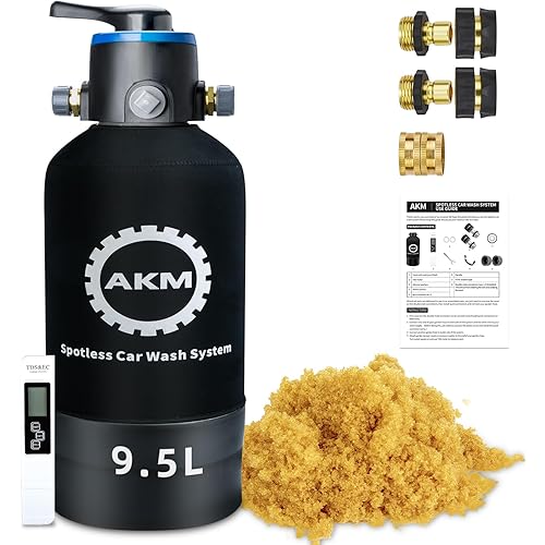 AKM Spotless Water System for car wash,Pre-Filled with DI Resin, with Bypass, DI Water System,Garden Hose Quick Connector, Deionized Water System for RV, Vehicles, Motorcycles, Bikes, Boats, No Spots