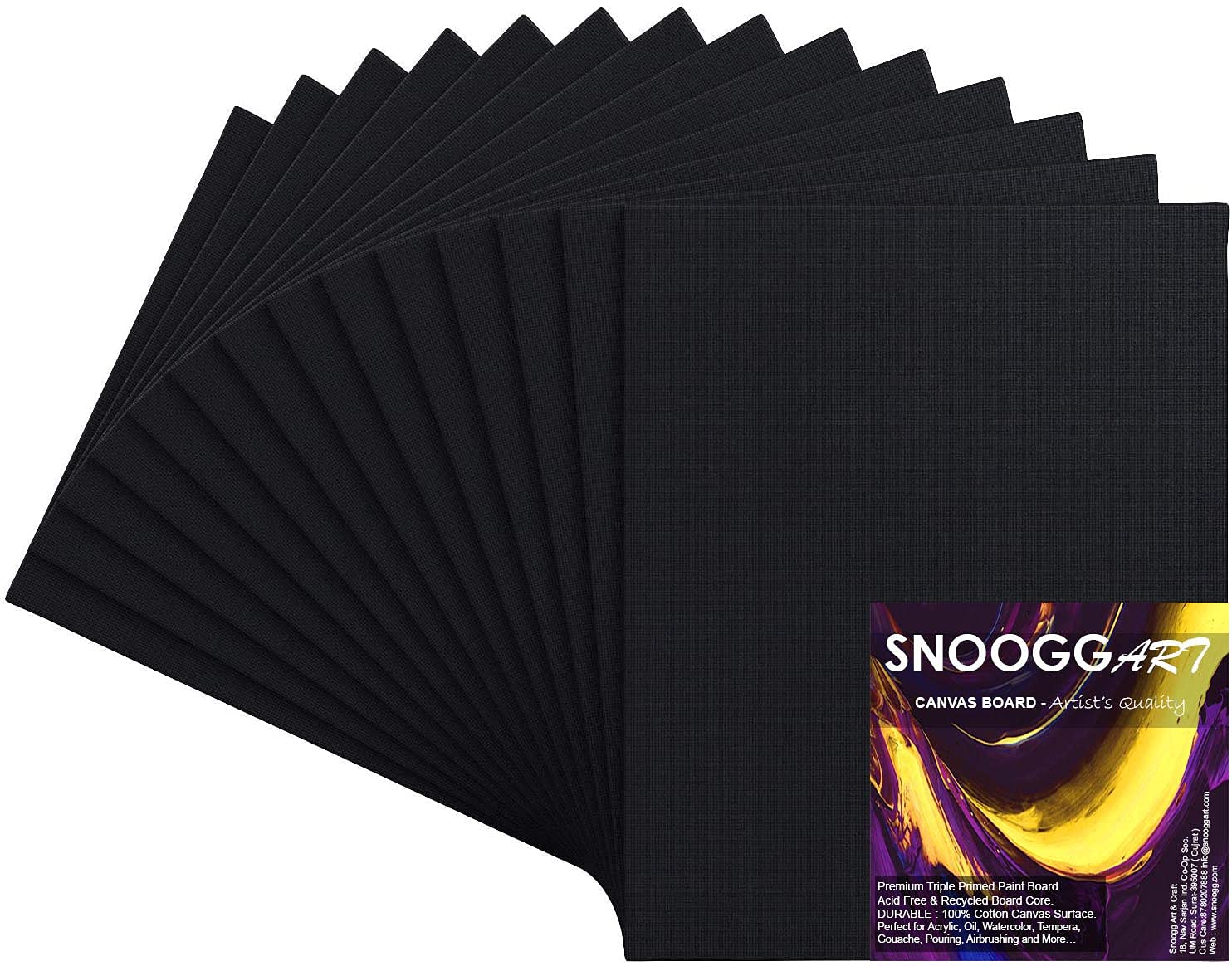 Snoogg Art Painting Black Canvas Panel Board Gesso Double Primed Studio Artist Student Quality Acid Free - Pack of 4, Size : 18X24 Inch