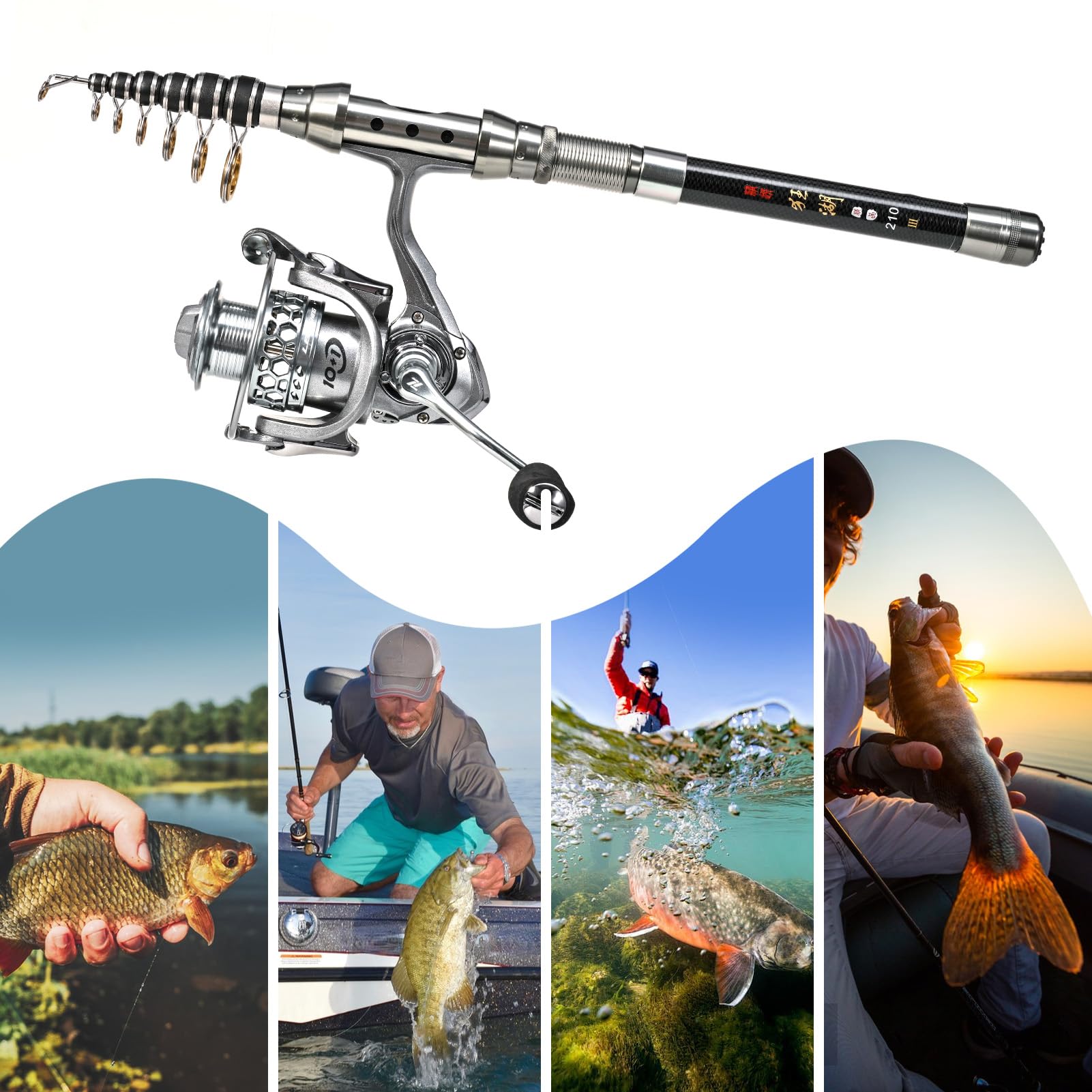Kit portatile leggero combinato con canna da pesca telescopica e mulinello con labbro per pesci e pinze per gli appassionati di pesca
