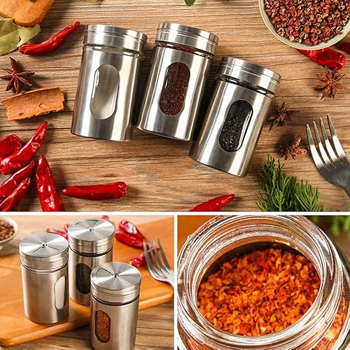 Miniatura 7 de Alimat PluS 1 paquete de salero grande con 3 agujeros de vertido ajustables, salero de 4.3 x 2.7 pulgadas con capa exterior de acero inoxidable y