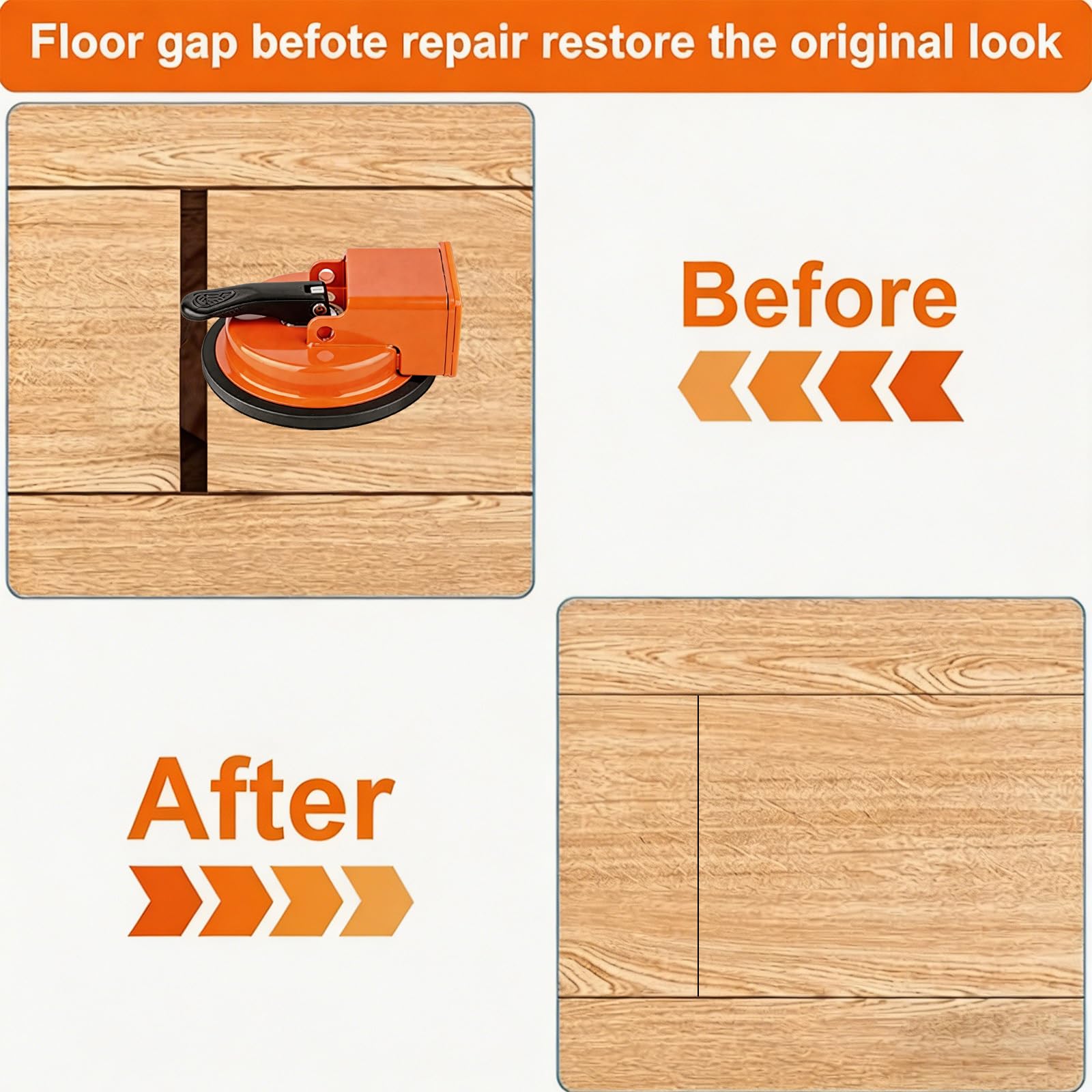 Floor Gap Fixer Tool,2026 New Heavy Duty Floor Gap Fixer with Enhanced Vacuum Suction Cup for Laminate, Wood & Vinyl Tile Flooring (Orange) — view 3