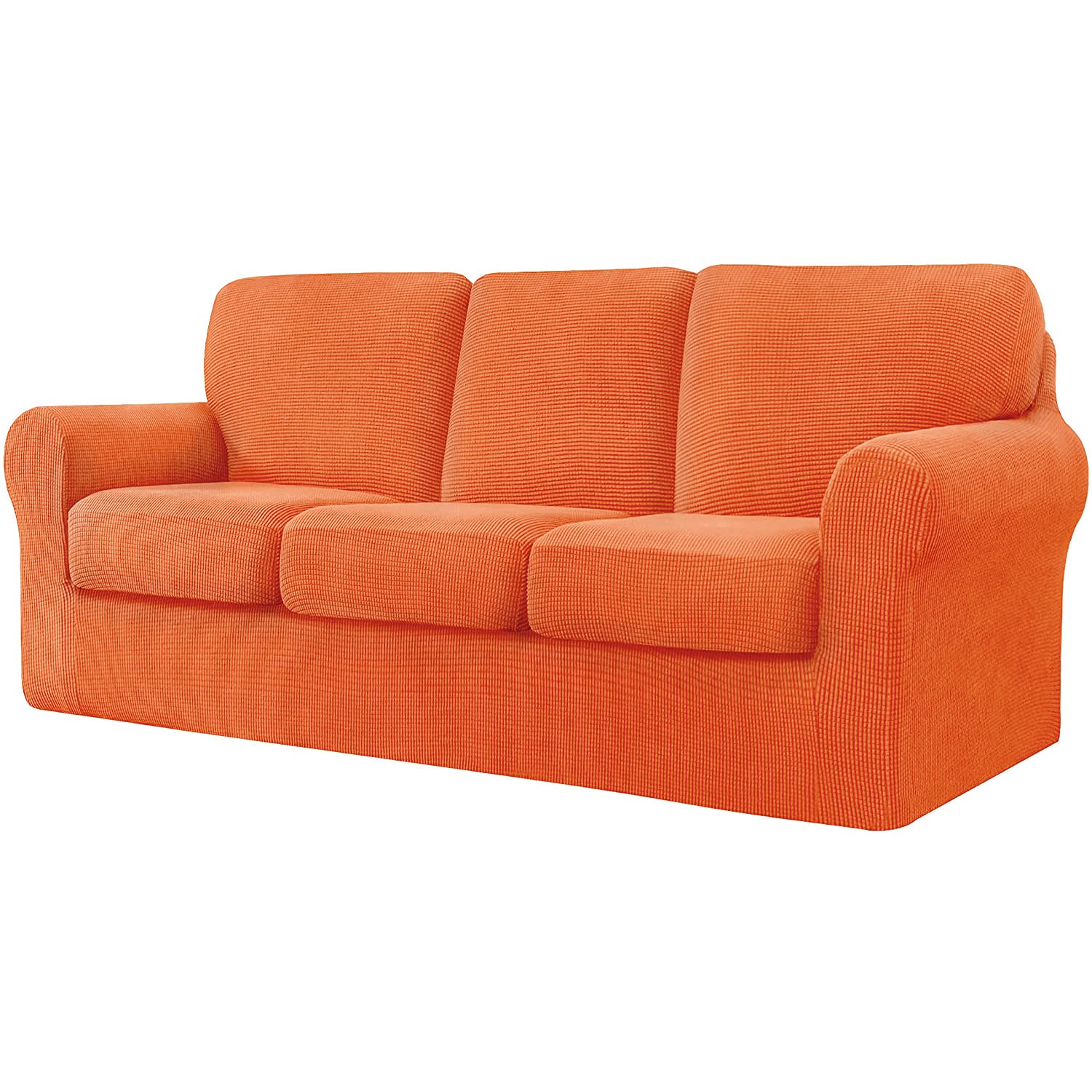 Housse de canapé extensible 3 places orange avec 7 pièces séparées