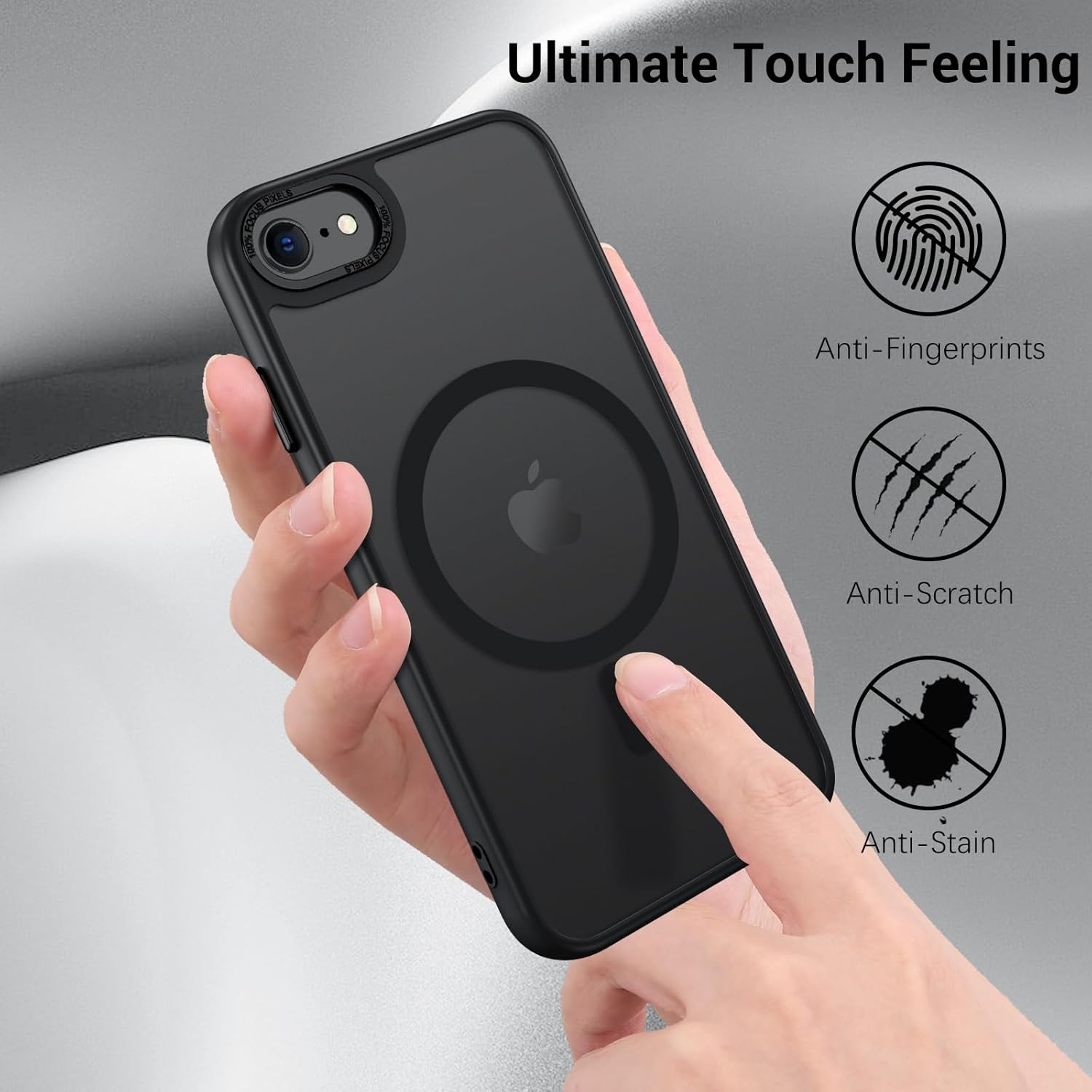 GUAGUA Magnetic Case for iPhone 7 & iPhone 8 & iPhone SE 2022/2020 [Compatible with Magsafe] Translucent Matte Back Slim Thin Anti- Scratch Shockproof Protective Phone Cases for iPhone 8/7/SE-Black - Image 2