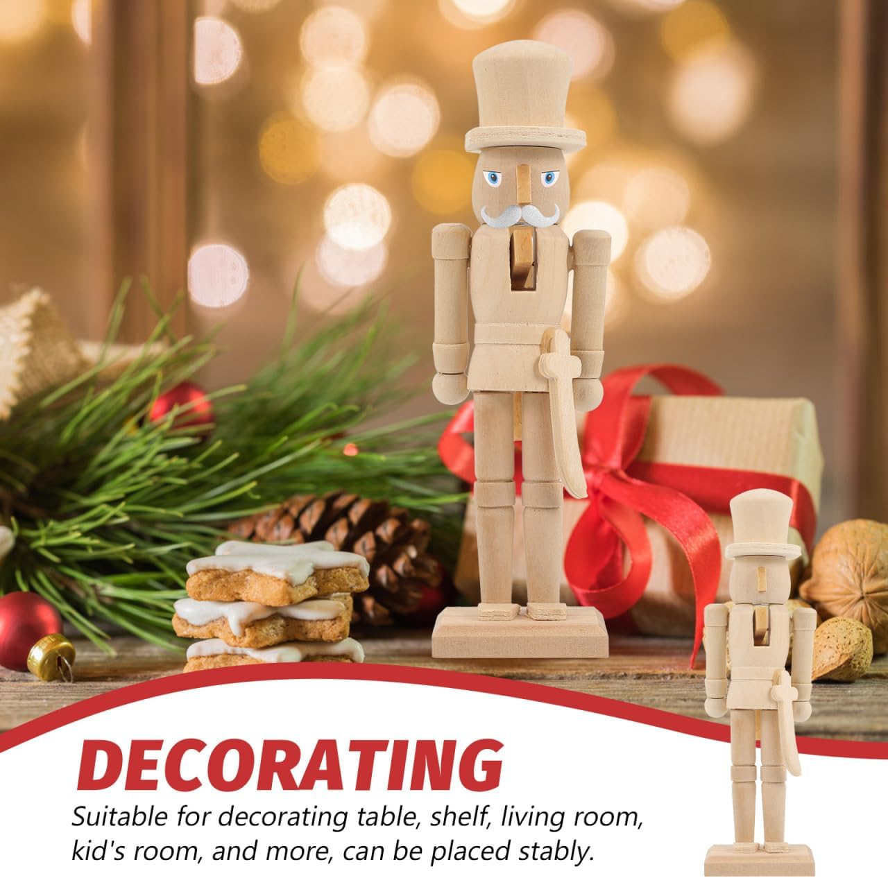 Didiseaon 3 Pcs Unfinished Wooden Nutcracker Christmas Paintable Nutcracker Figures Unpainted Soldier Ornament for Xmas DIY Craft Christmas Decor