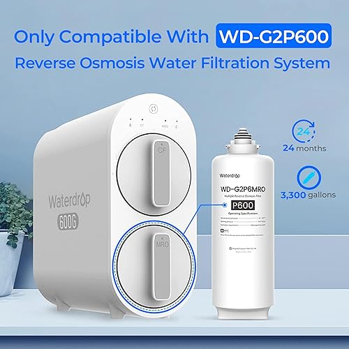 Miniatura 3 de Waterdrop Filtro WD-G2P600-RO, repuesto para sistema de ósmosis inversa WD-G2P600-W, vida útil de 2 años, reduce PFAS