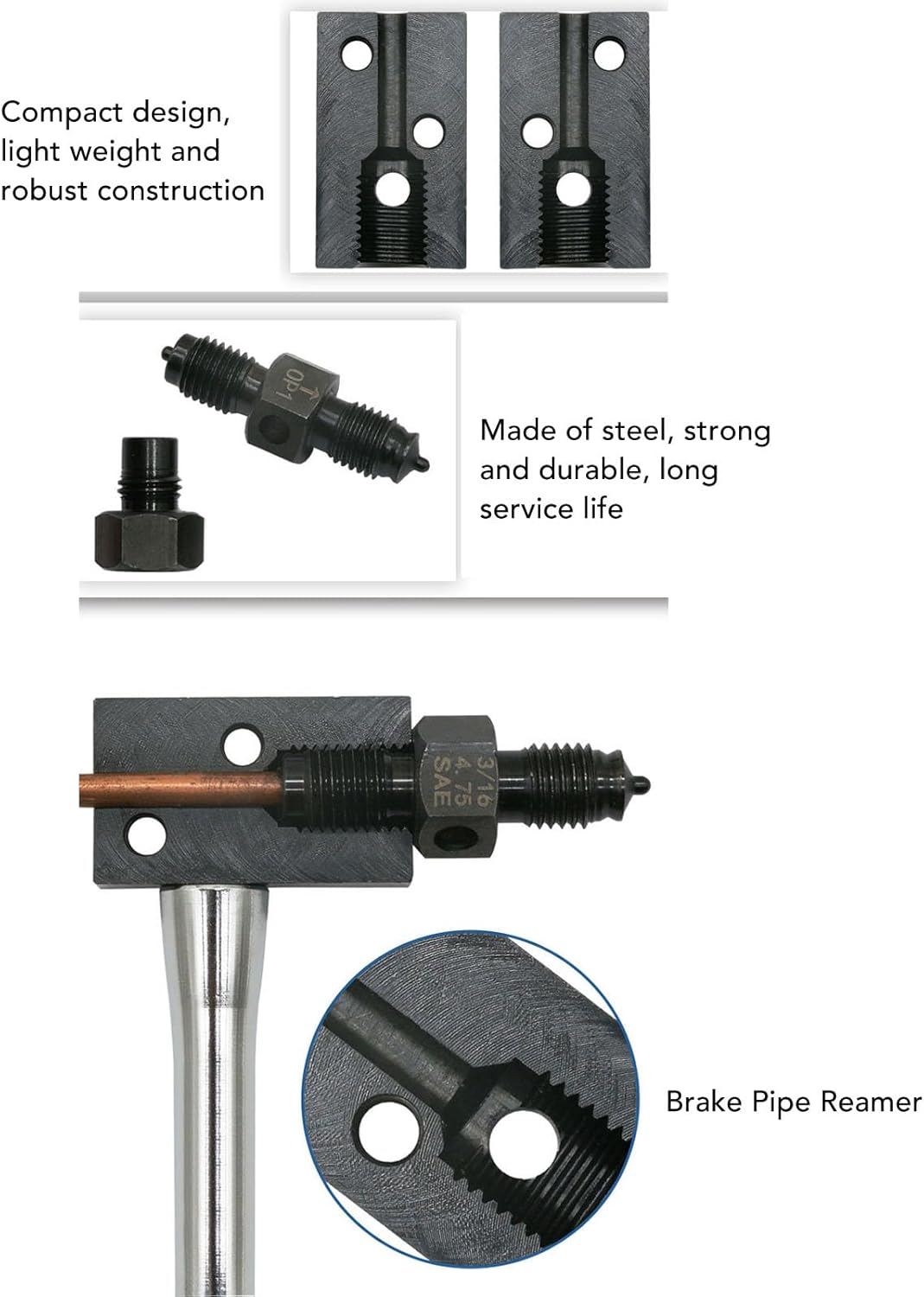 3 to 16 inch Brake Tube Reamer Steel Manual Brake Line Flaring Tool, Brake Line Repair Kit for ISO DIN Bubble Flare 45 Degree SAE Double Flare
