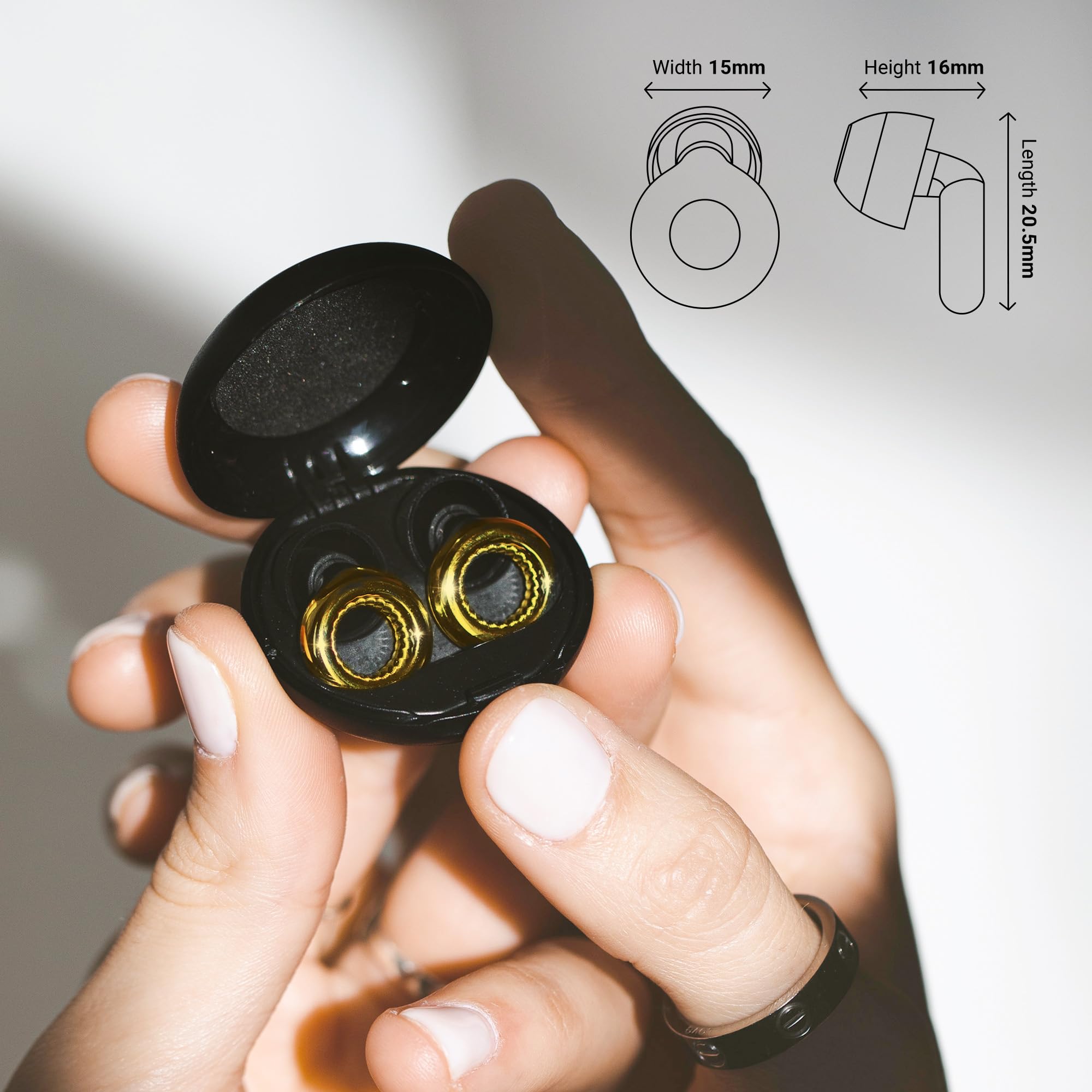 AudioFeel LIVE Radiant Gold - Tapones para los oídos de alta fidelidad para conciertos, fiestas, festivales y entornos ruidosos - 8 almohadillas en XS, S, M, L - Reducción de ruido de 16 dB -