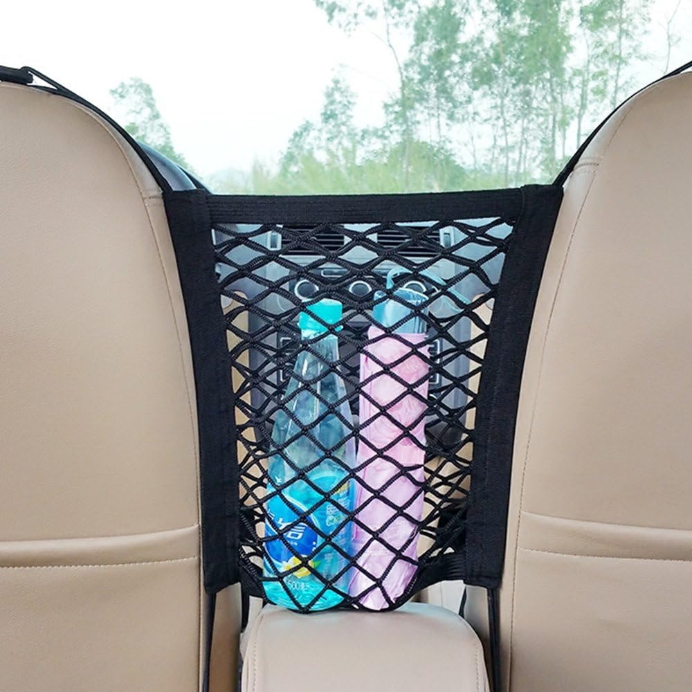 Laofiney 2-Layer Universal Car Seat Storage Mesh/Organizer—Mesh Cargo Net，Backseat Barrier for Pets & Kids Children，Phone Handbag Purse Holder，Driver Storage Netting Pouch