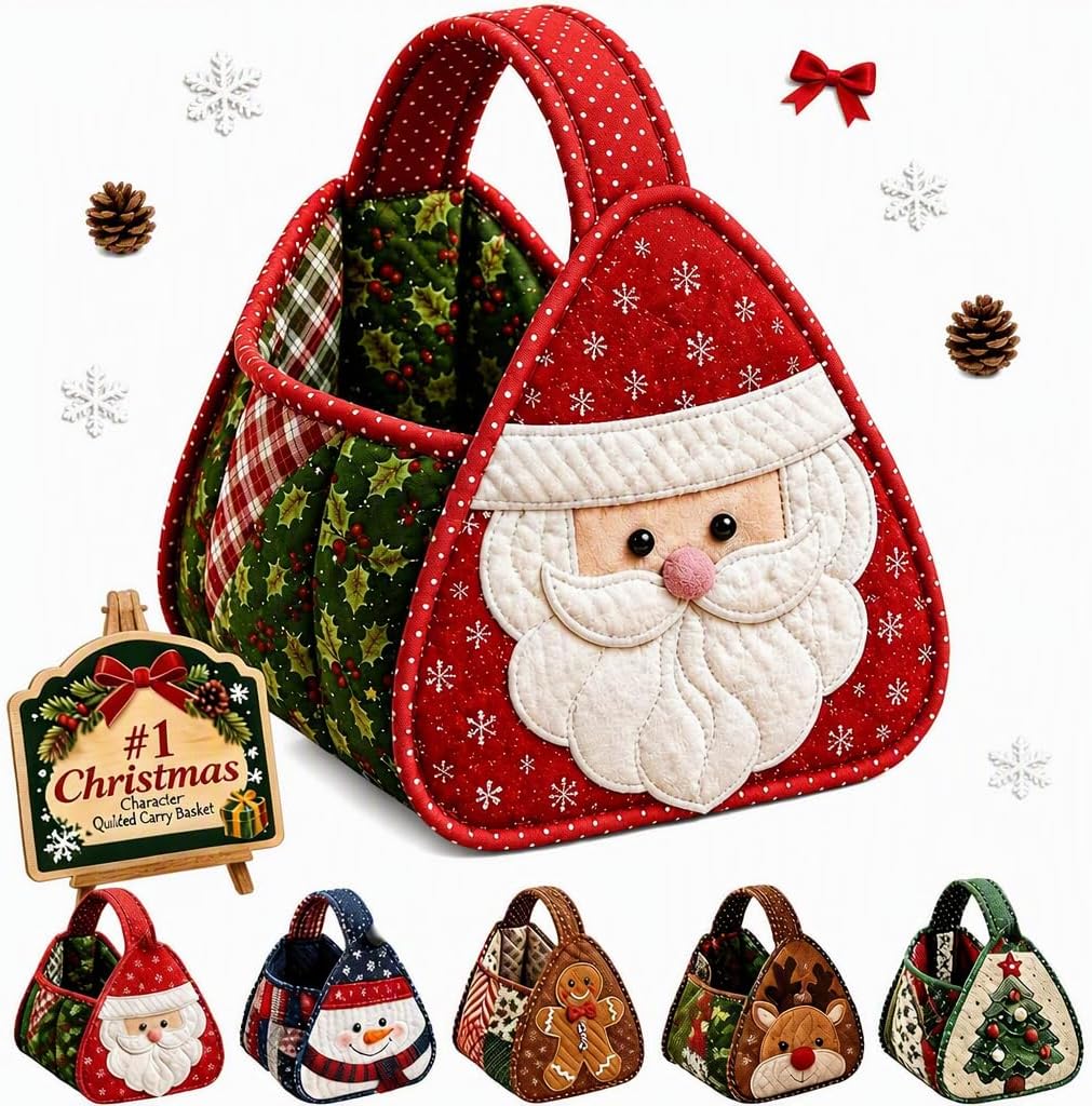 DIY Christmas Quilted Basket Sewing Kit,Fabric Christmas Storage Basket