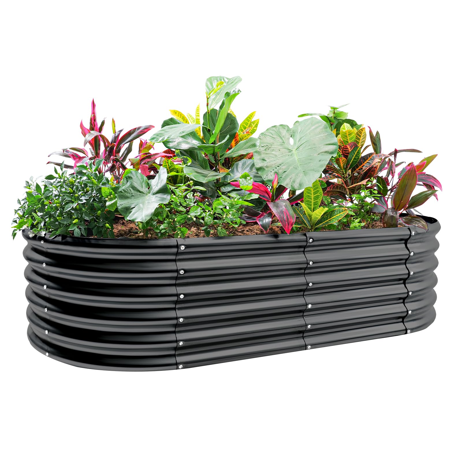 Photo 1 of Land Guard 18“ Tall 4×2ft Galvanized Raised Garden Bed Kit, Galvanized Planter Garden Boxes Outdoor, Oval Large Metal Raised Garden Bed for Vegetables……… (Dark Grey, 4×2×1.5ft)
