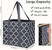 Vista 3 de WISELIFE - Paquete de 6 bolsas de compras lavables, plegables y reutilizables, canastas de almacenamiento grandes y resistentes al agua, color gris