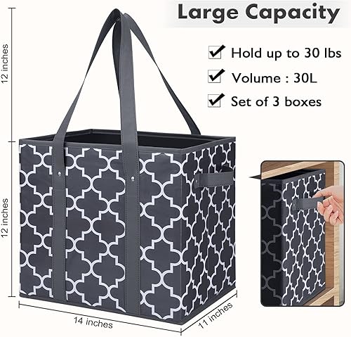 Miniatura 3 de WISELIFE - Paquete de 6 bolsas de compras lavables, plegables y reutilizables, canastas de almacenamiento grandes y resistentes al agua, color gris