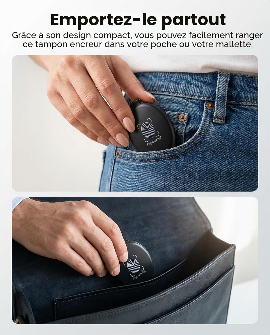 Encreur pour Empreintes Digitales - Encre Noire Sèche Rapidement et Effaçable - Kit Complet avec 10 Lingettes - Idéal pour l'Authentification des Documents et l'Identification