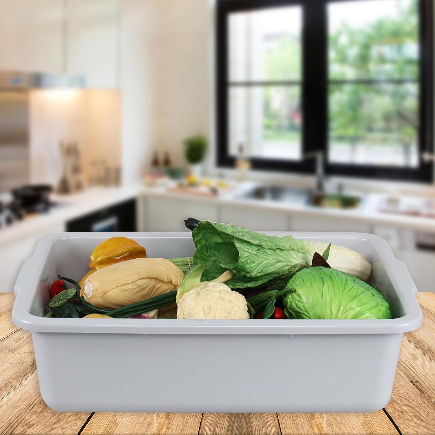 Saedy 32 L Gray Commercial Bus Tub, Large Plastic Restaurant Bus Box, 4 Pack