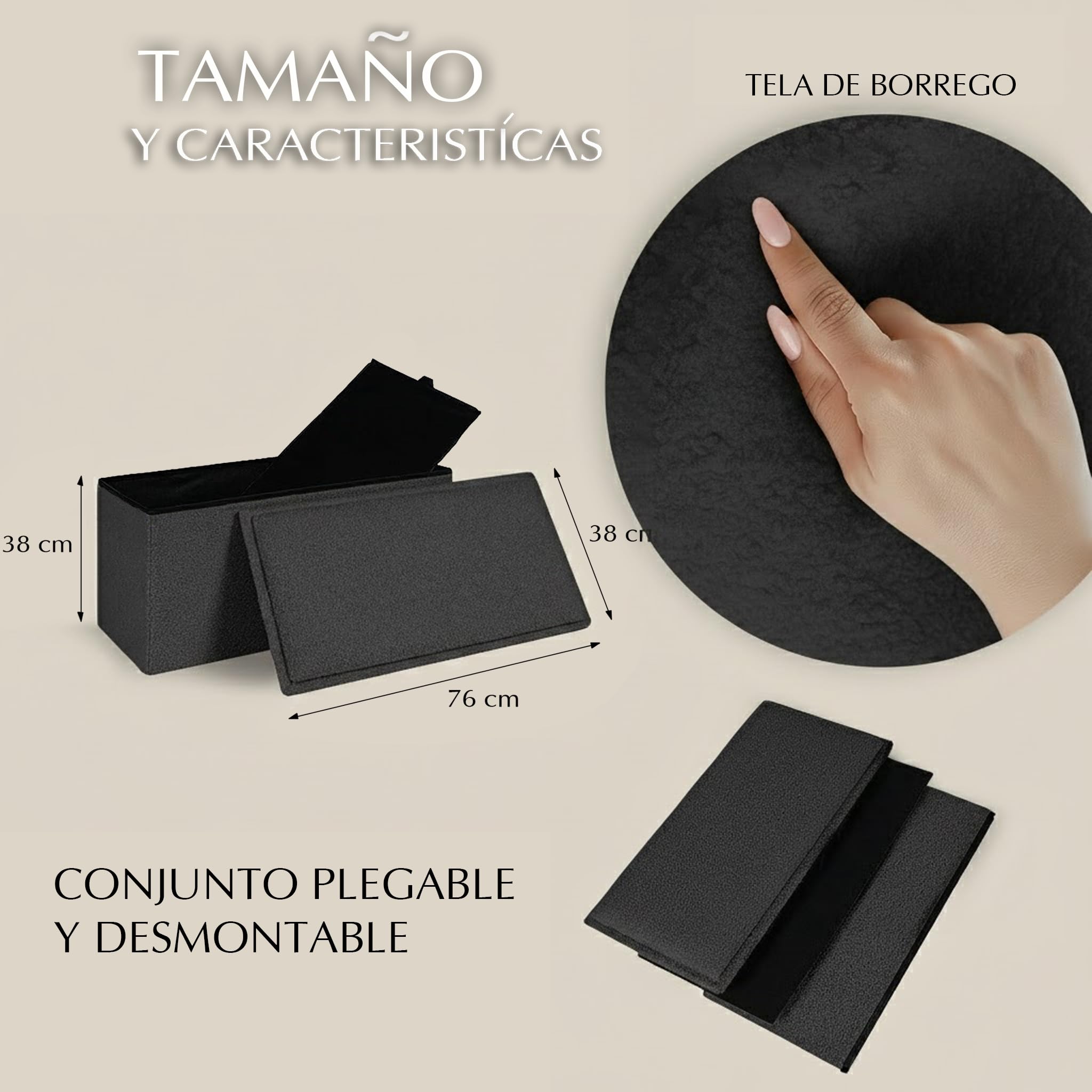 ️ Puff Almacenaje Plegable con Mesa de Madera Reversible Tela Suave | Taburete Reposapies Sofa | Baúl de Almacenamiento para Cama, Dormitorio, salón, Comedor o Recibidor 38x76x38cm (Gris oscu)