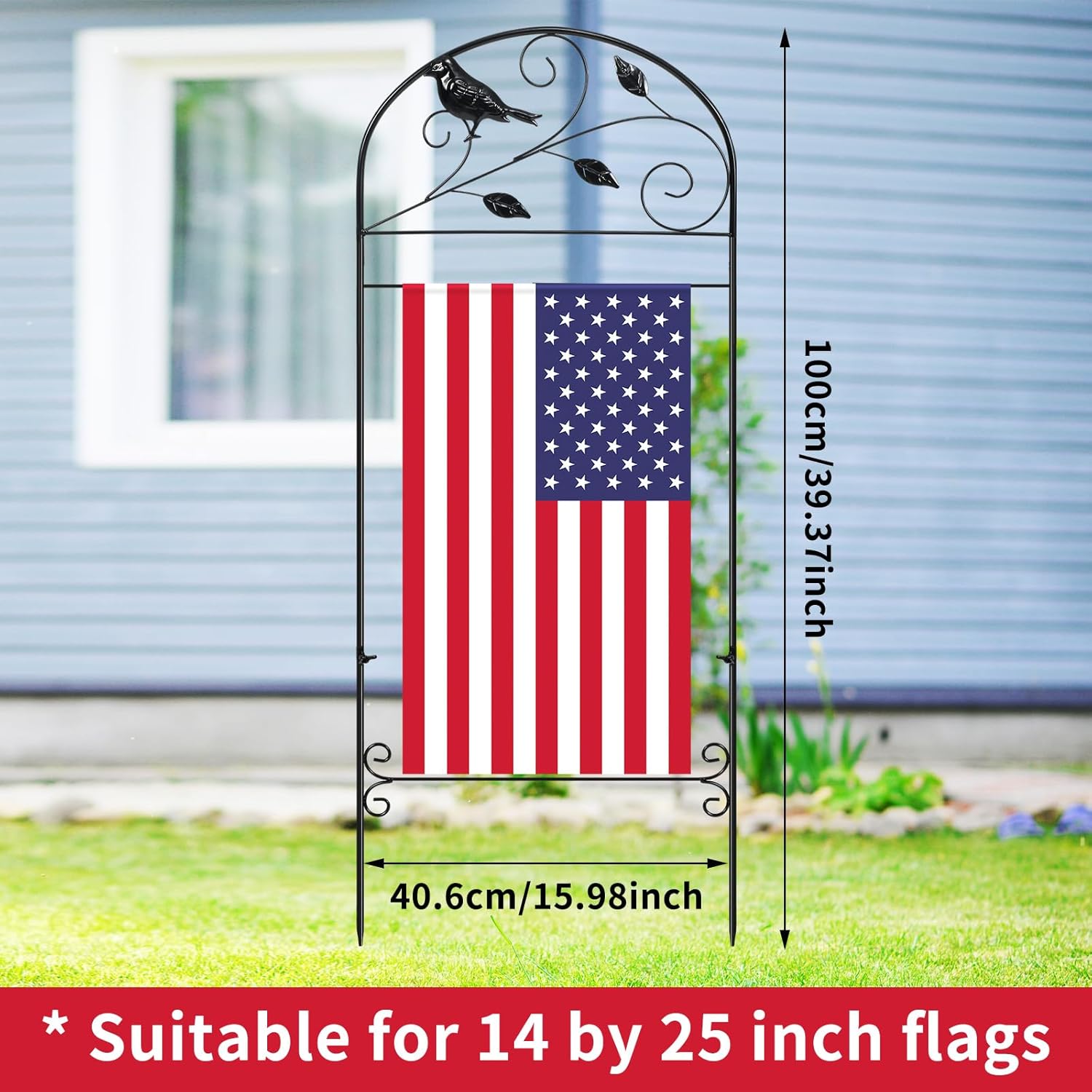 CroBlissful Garden Flag Holder Stand Garden Yard Flag Pole Stake Fits Max 14 x 25 Inch for Outside House Yard Lawn Outdoor Decor(Bird)