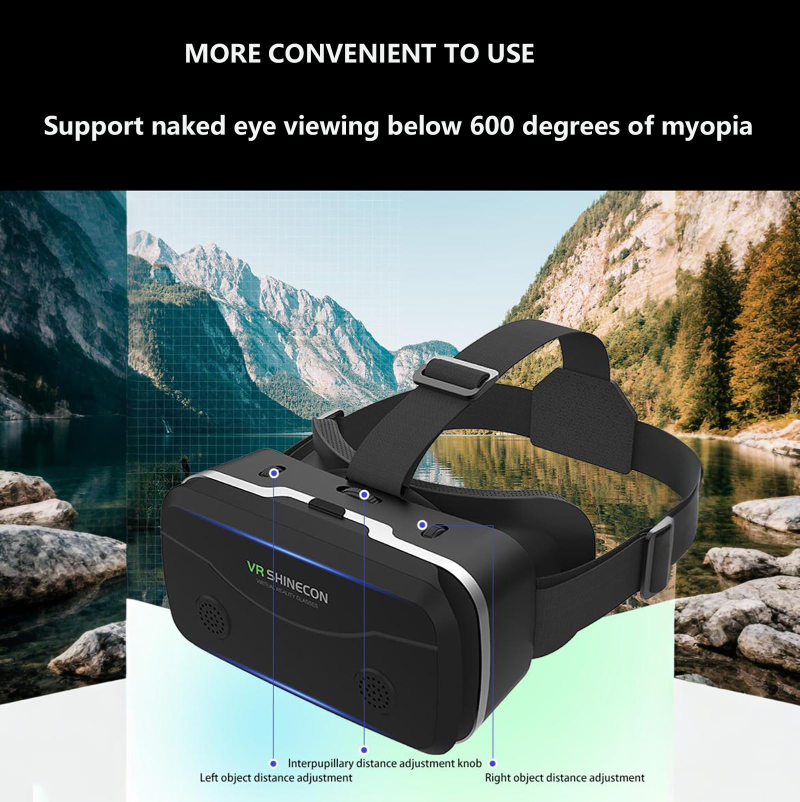 VR Brille Handy, Virtual Reality 3D Brille, Anti-Blaulicht, kompatibel mit iOS und Android 5,0-7,0 Zoll Smartphones (Black)