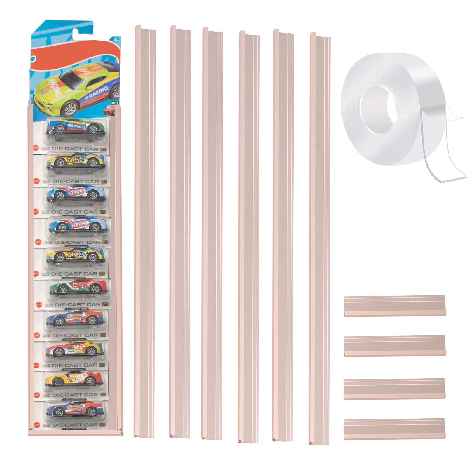 4 PCS Model Car Display Case Wall Mount Holds Up to 40 Cars Diecast Blister Packed Toy Car Organizer Compatible with Packaged Car Toy Car Storage Display Case Display Shelf Rack Wall Storage Rose Gold