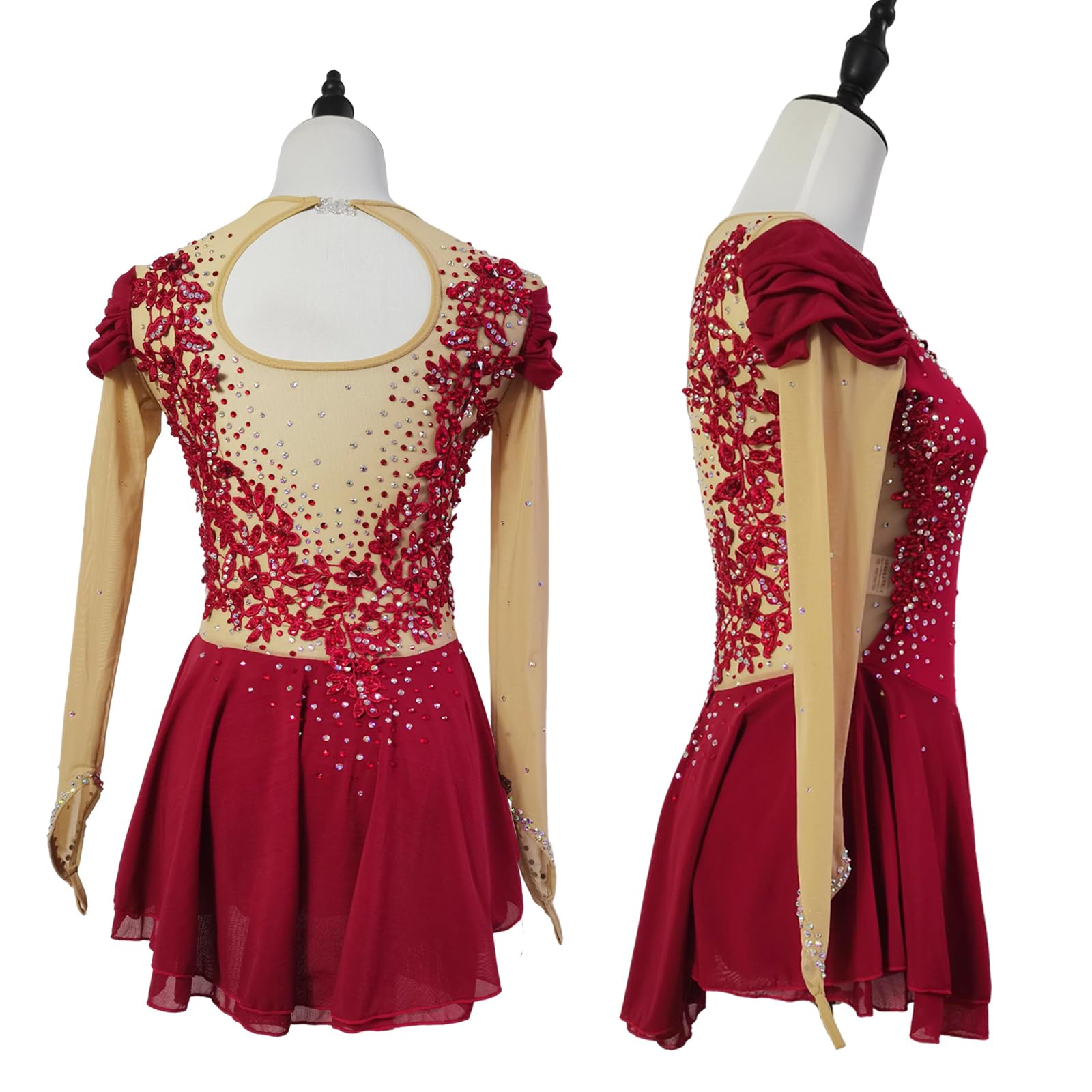 LIUHUO Vestito da pattinaggio artistico su ghiaccio ragazze donne maniche lunghe competizione eseguire elastico confortevole poliestere traspirante