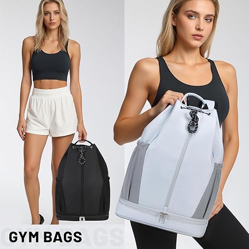 Miniatura 4 de mygreen Mochila con cordón para gimnasio con compartimento para zapatos, Gris