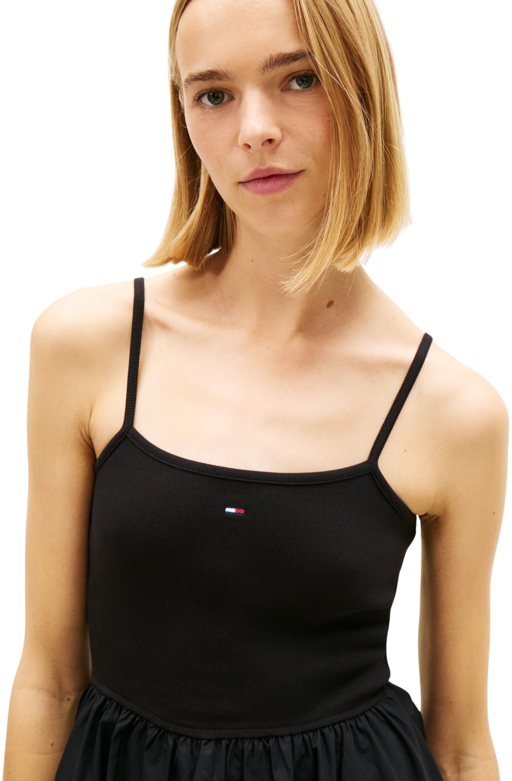 Tommy Jeans Tjw Rib Poplin Mix Strappy Dress Dw0dw22352 Vestido Acampanado Mujer (Pack de 1)