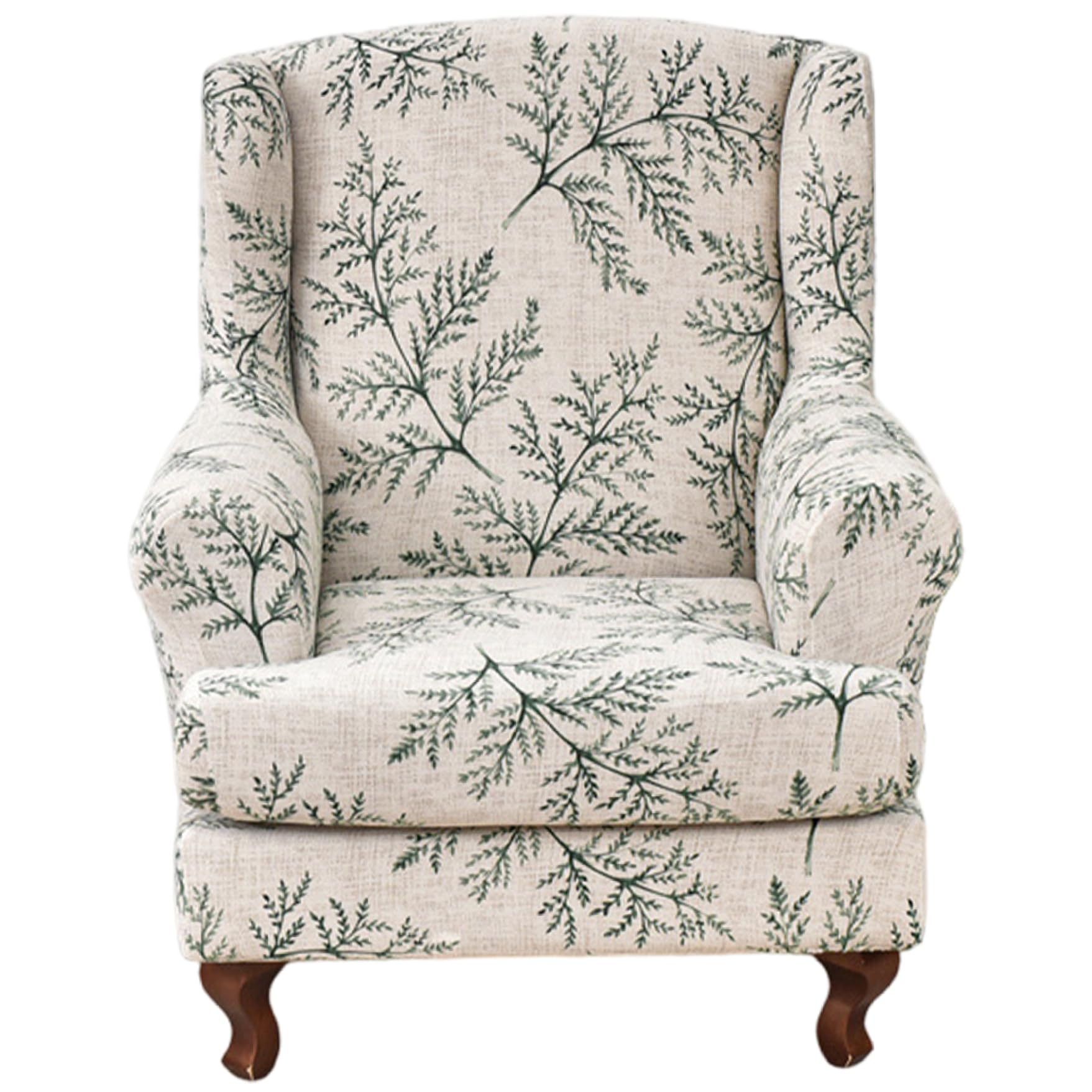 Faroby Green Wingback Chair Slipcover, Stretch Wing Back Chair Covers With Arms Leaf Printed, Washable Armchair Cover With Elastic Bottom