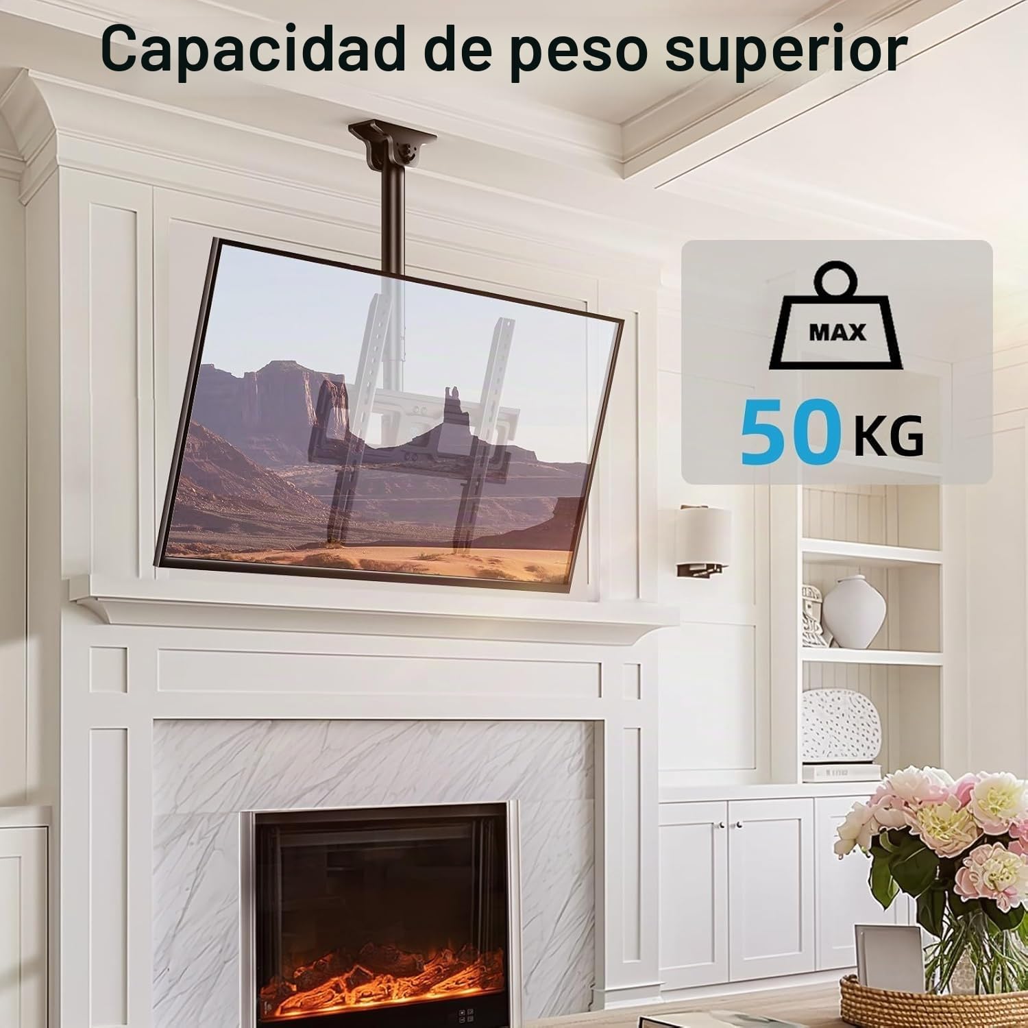 PERLESMITH Soporte para TV - Soporte Giratorio Ajustable para Pantalla de 26 a 65 Pulgadas - Soporte de Techo para TV de Movimiento Completo, Soporta hasta 50 kg con VESA 400 x 400
