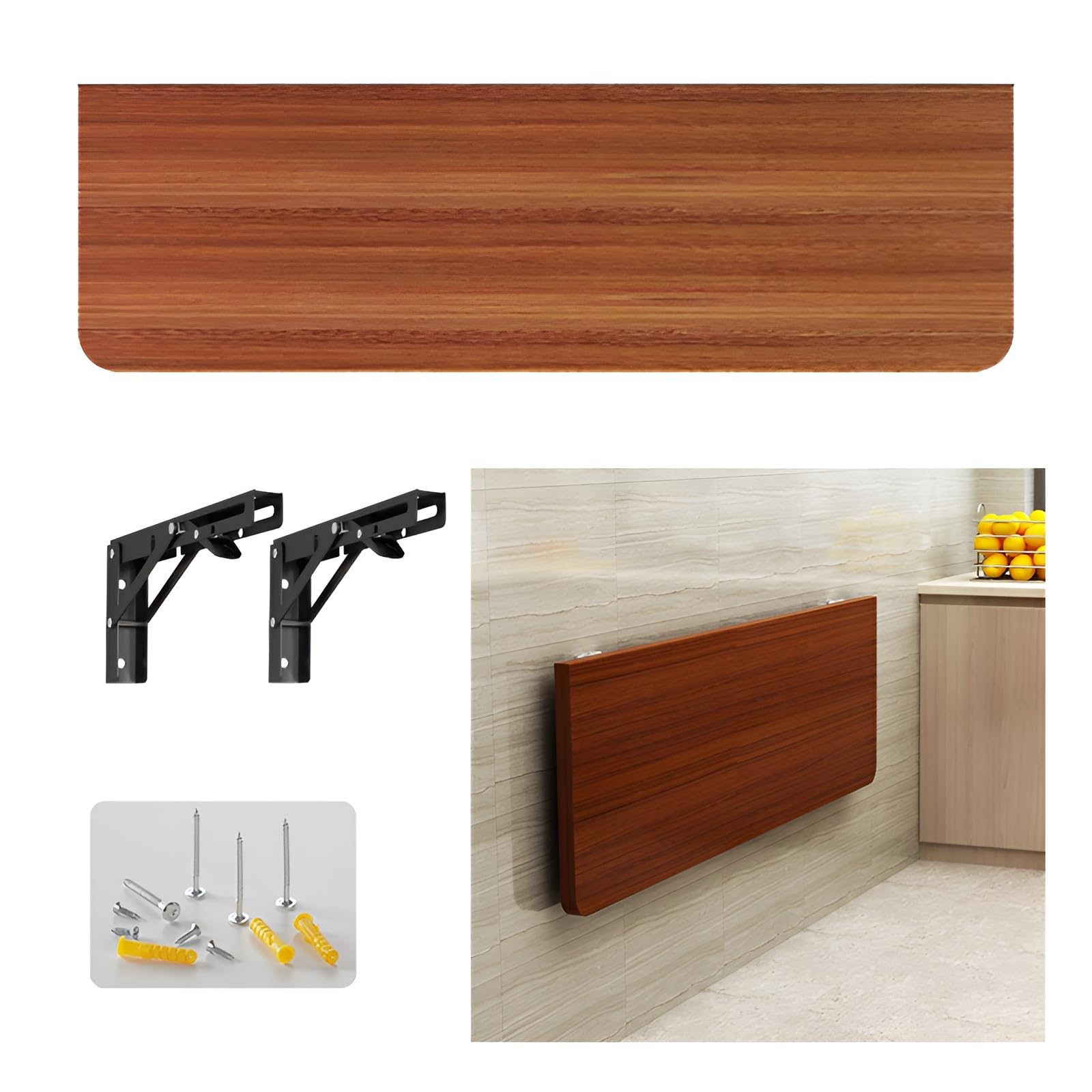 GDMDPTE Wall Mounted Folding Table - Floating Drop-Leaf Workbench Space-Saving Foldable Desk for Small Areas Ideal for Bar & Computer Use (Walnut 60x24cm)