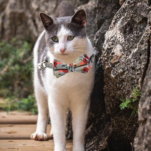 Miniatura 5 de Collares de gato de flores con lazos, 4 collares florales para gatos con bonito lazo y campanas, collares ajustables para cachorros, perros pequeños