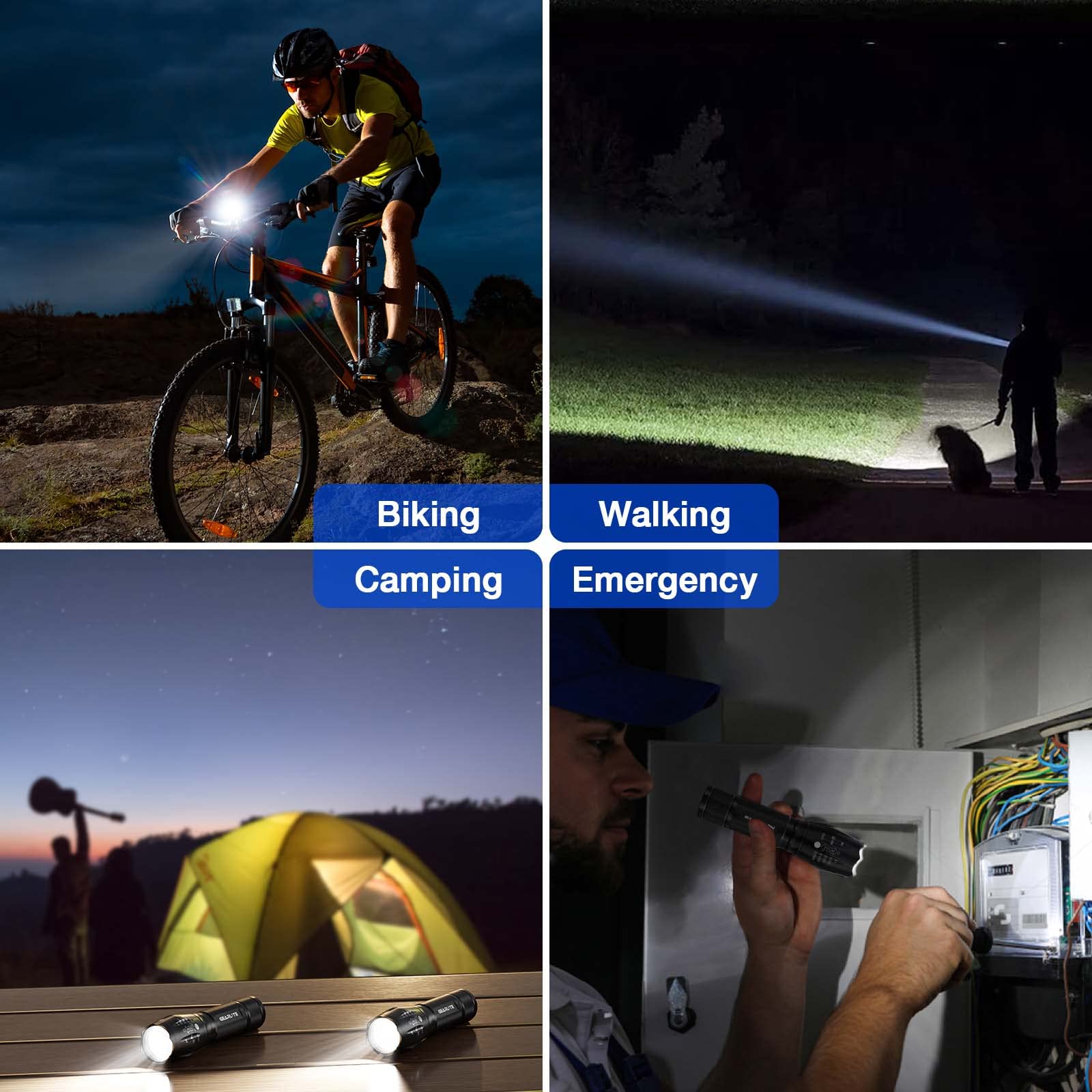 2 Lampes Torches LED GEARLITE 2000 Lumens - Mini Torche Puissante étanche IPX6 - 5 Modes - Pour Camping, Pêche, Urgences