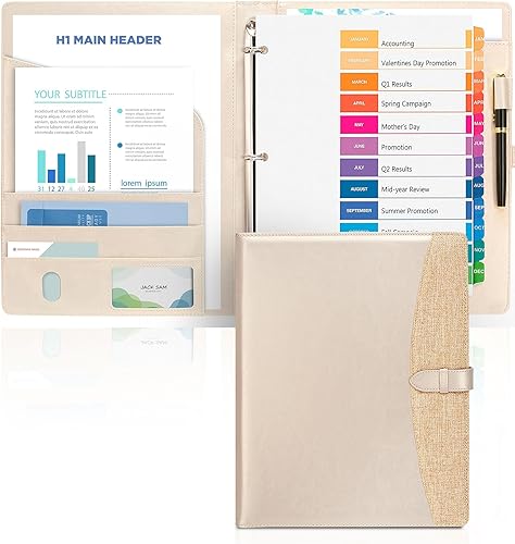 Padfolio - Carpeta de 3 anillos de 1 pulgada, portapapeles de negocioscurrículums, carpeta de lona de cuero, carpeta de carpetas de cartón, para