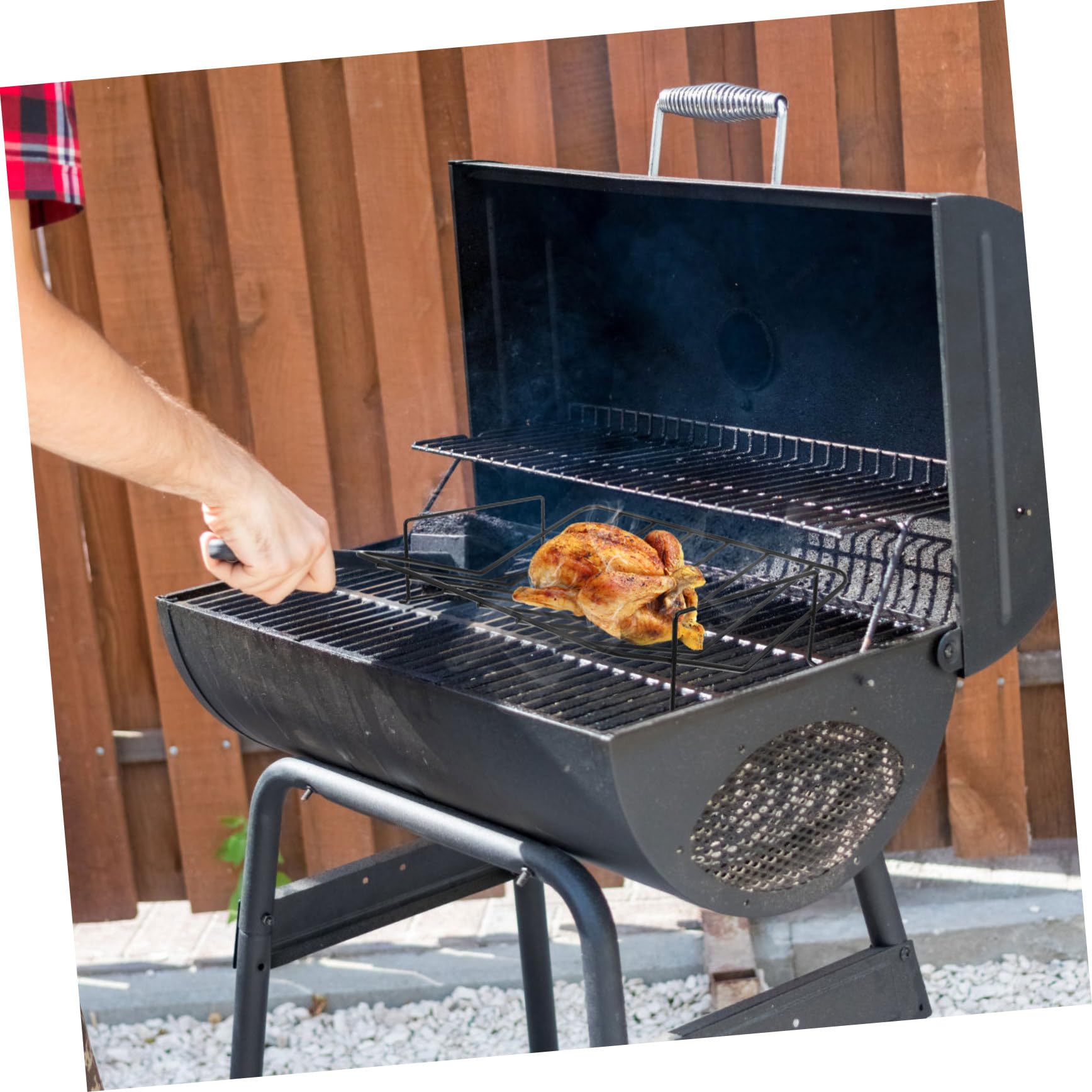 BESTonZON Supporto Grigliare Carne e Pollo Facilità Nero Leggero e Portatile per Barbecue in Acciaio al Carbonio per attività Barbecue All'aperto