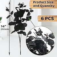 Vista 2 de 6 tallos artificiales de eucalipto negro, ramo de ramas de hojas de eucalipto de 14 pulgadas para arreglos florales, flores de seda negra