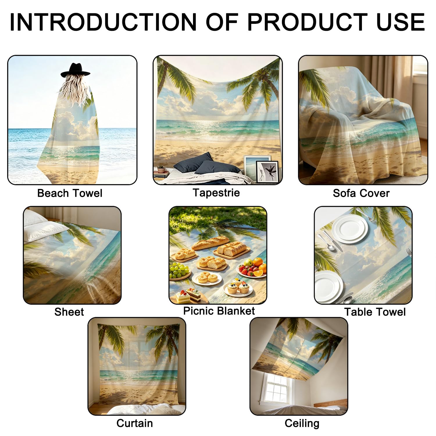 Arazzo da Parete Grande 300x260 cm Spiaggia Tropicale 3D Telo da Parete
